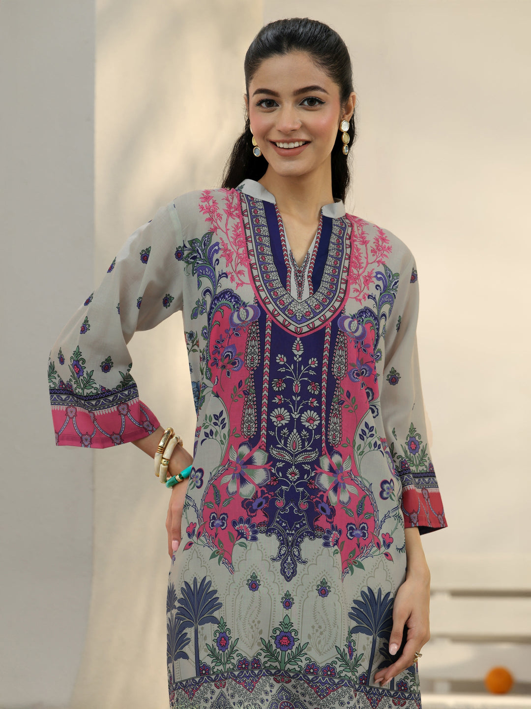  Off White Ethnic Printed Cotton Blend Co-Ord Set 
