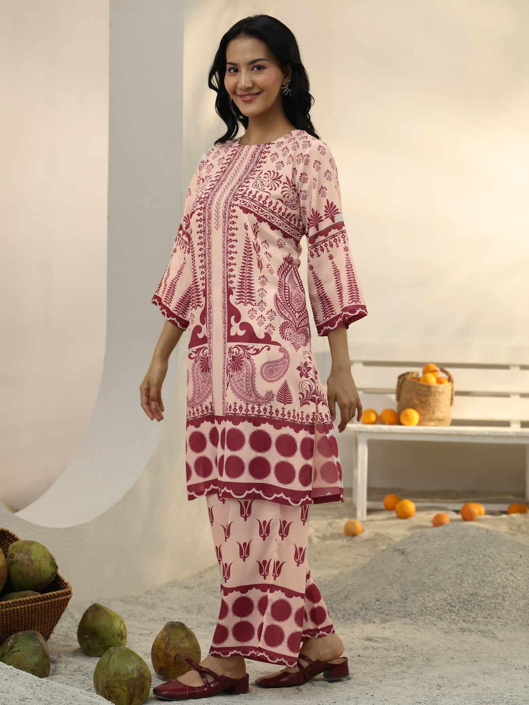  Ivory Ethnic Printed Cotton Blend Co-Ord Set 