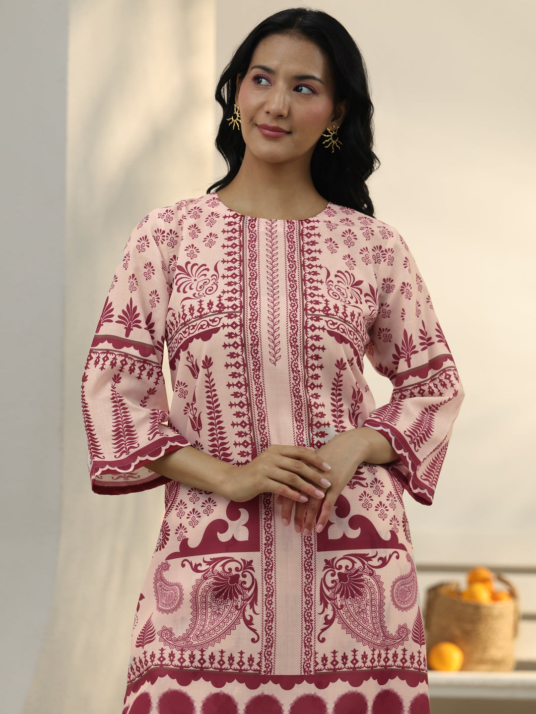  Ivory Ethnic Printed Cotton Blend Co-Ord Set 