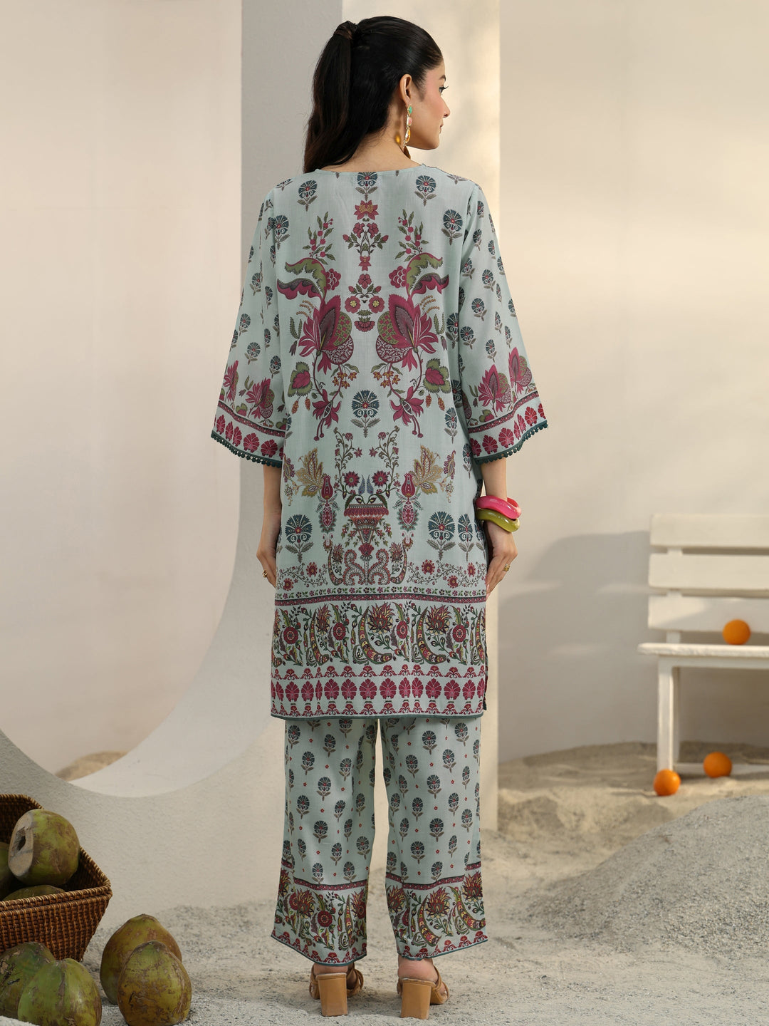  Blue Ethnic Printed Cotton Blend Co-Ord Set 