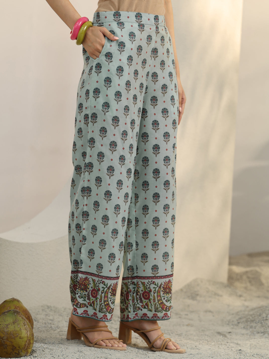  Blue Ethnic Printed Cotton Blend Co-Ord Set 
