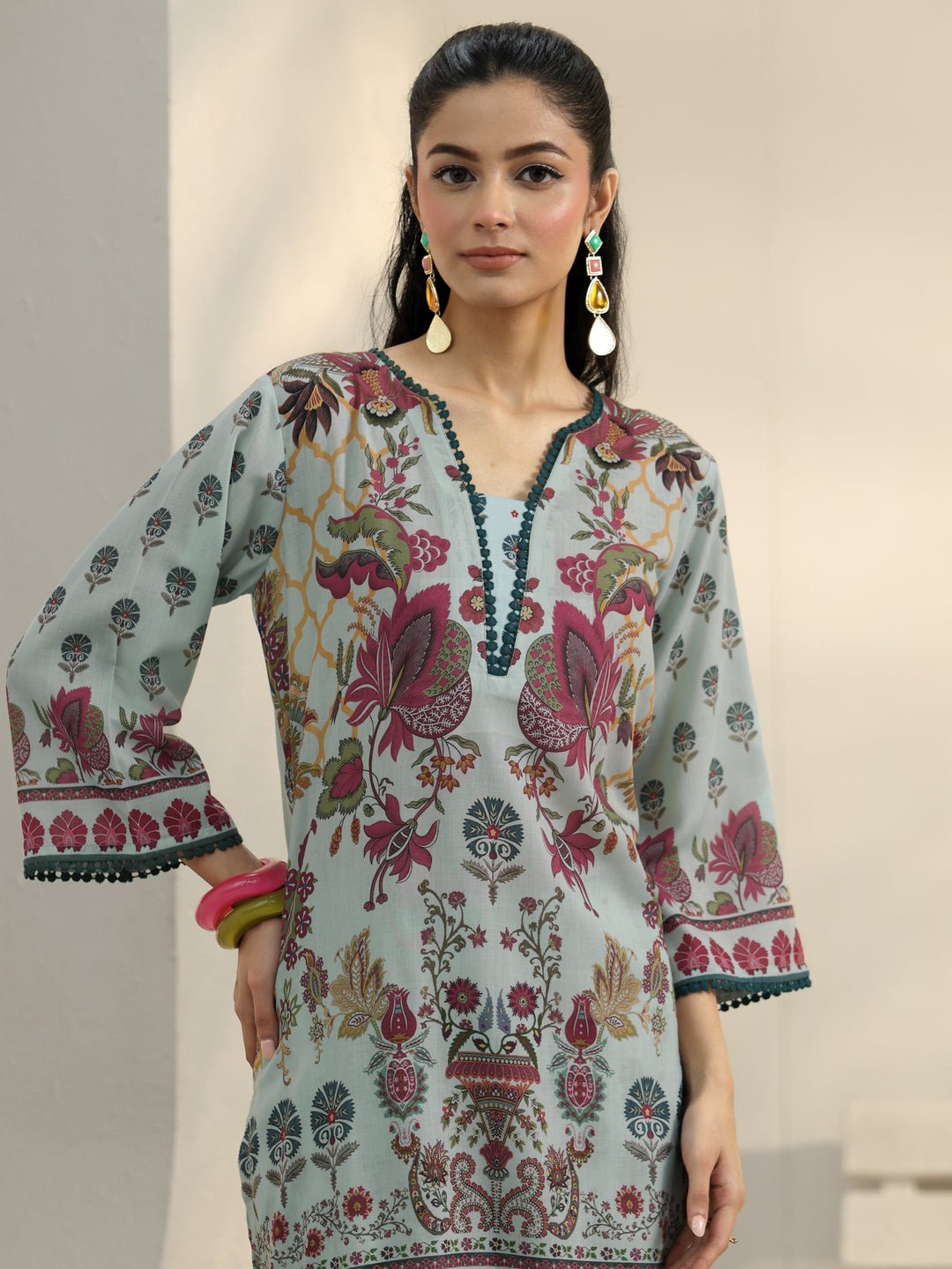  Blue Ethnic Printed Cotton Blend Co-Ord Set 