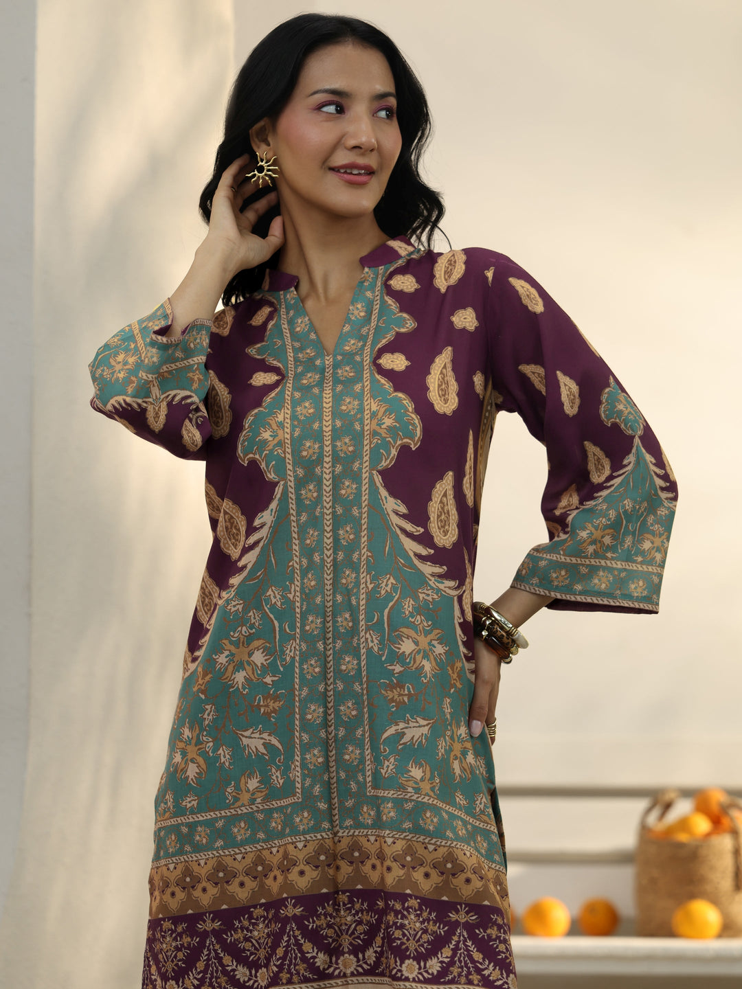  Burgundy Floral Printed Cotton Blend Co-Ord Set 