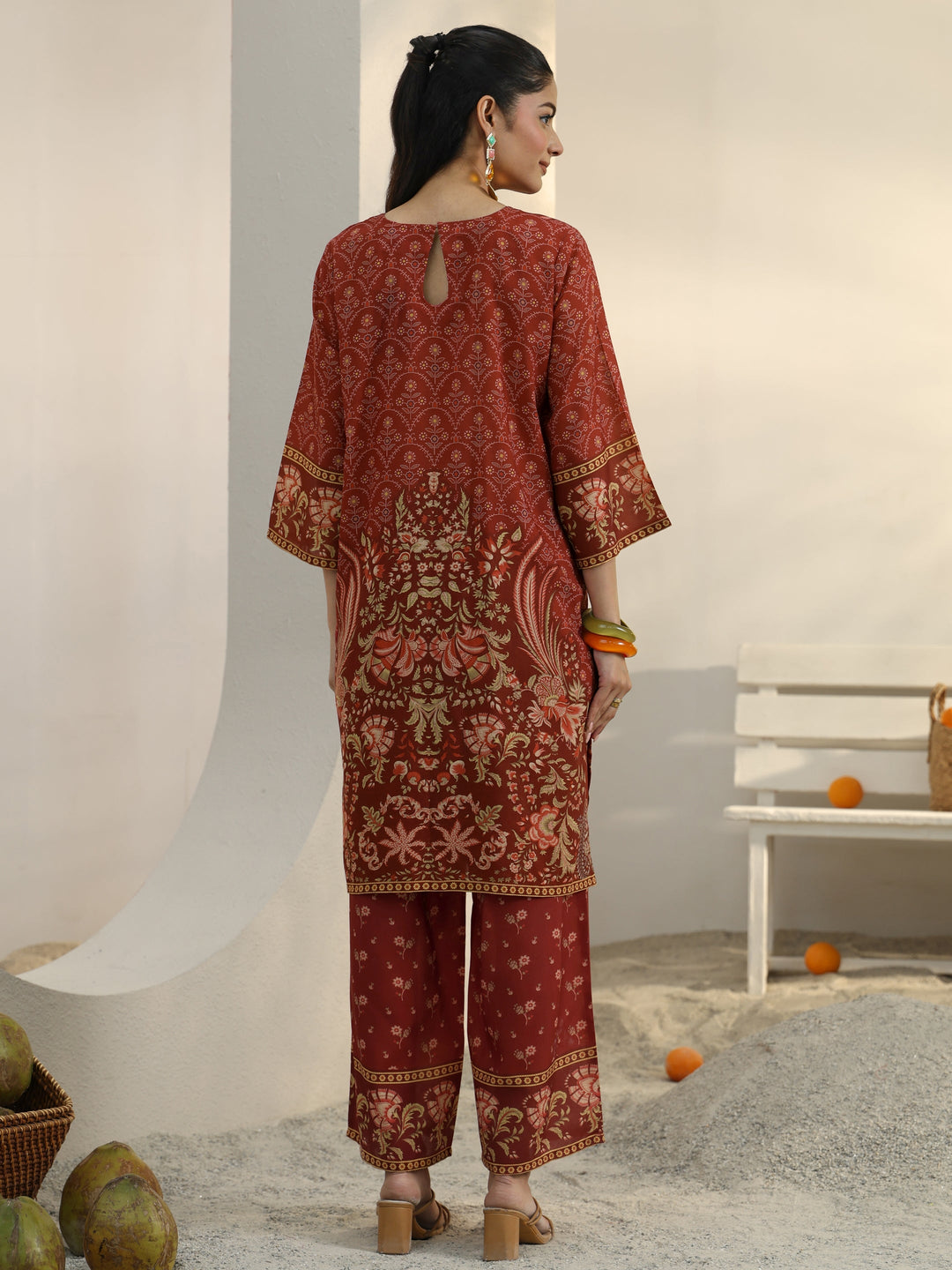  Rust Ethnic Printed Cotton Blend Co-Ord Set 