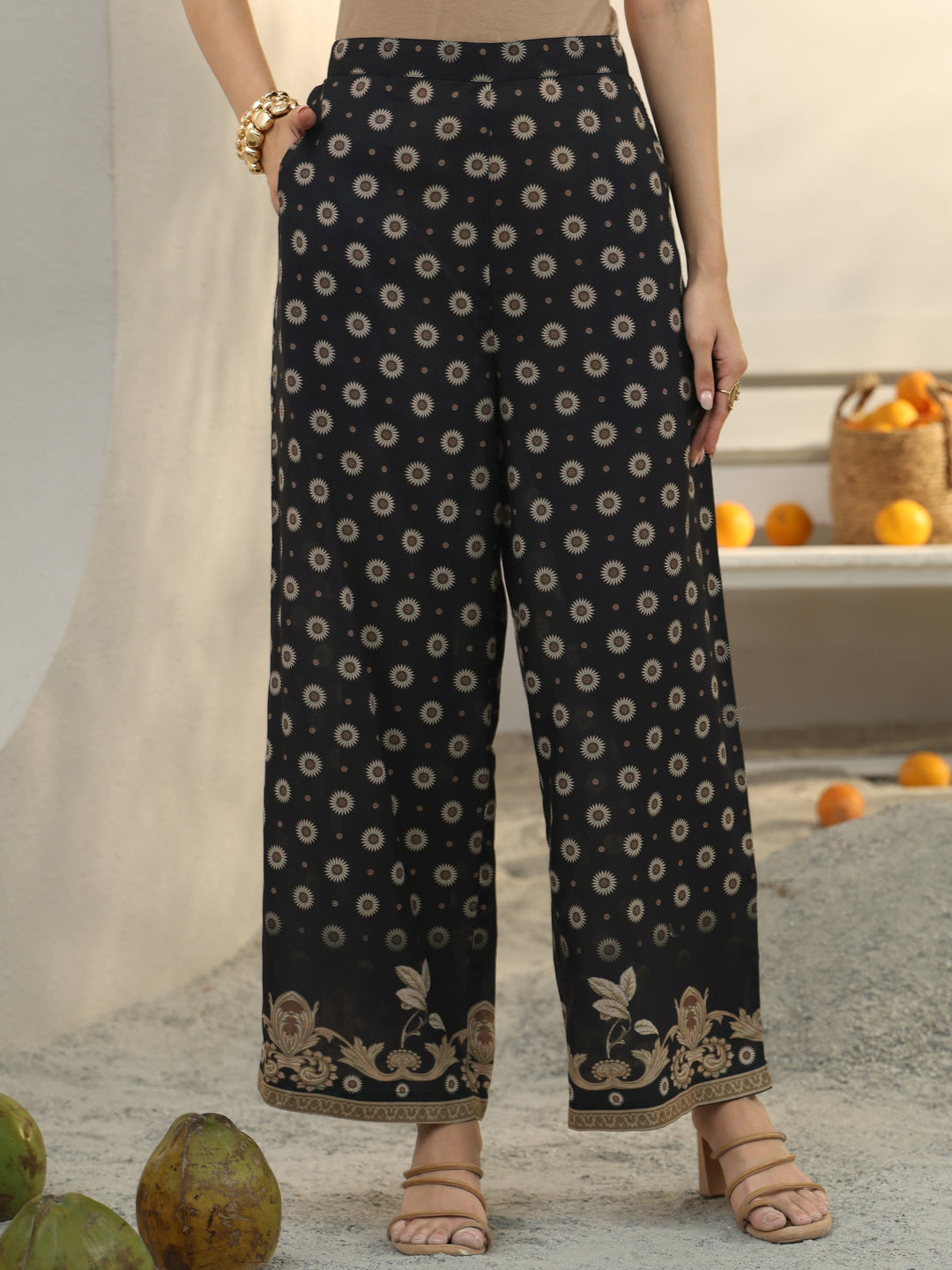  Black Floral Printed Cotton Blend Co-Ord Set 