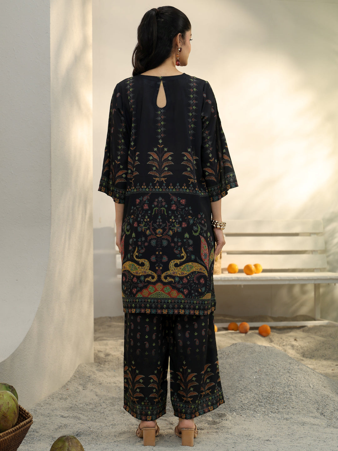 Black Ethnic Printed Cotton Blend Co-Ord Set 