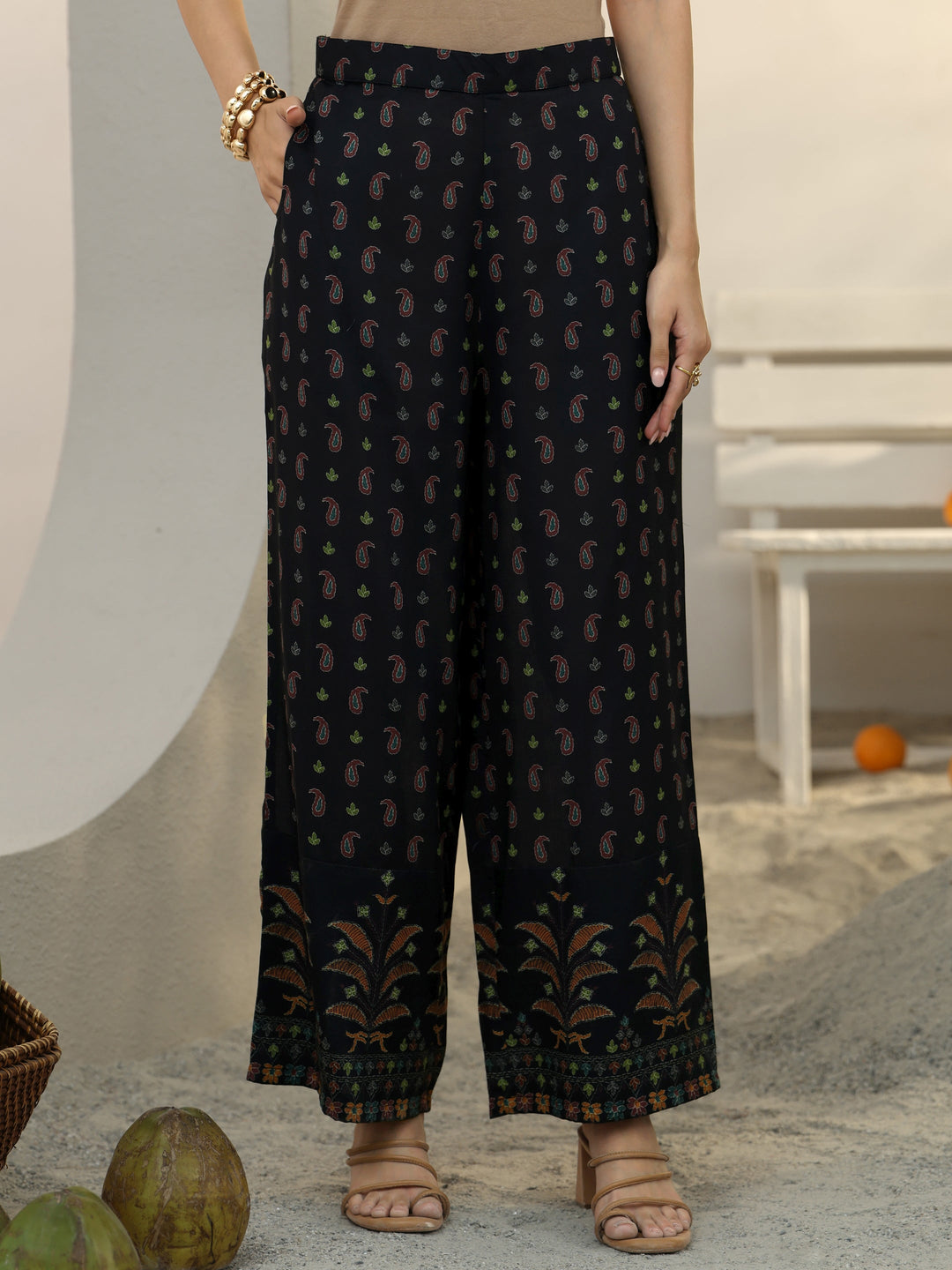  Black Ethnic Printed Cotton Blend Co-Ord Set 