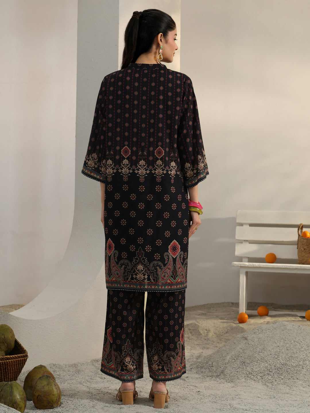  Black Ethnic Printed Cotton Blend Co-Ord Set 