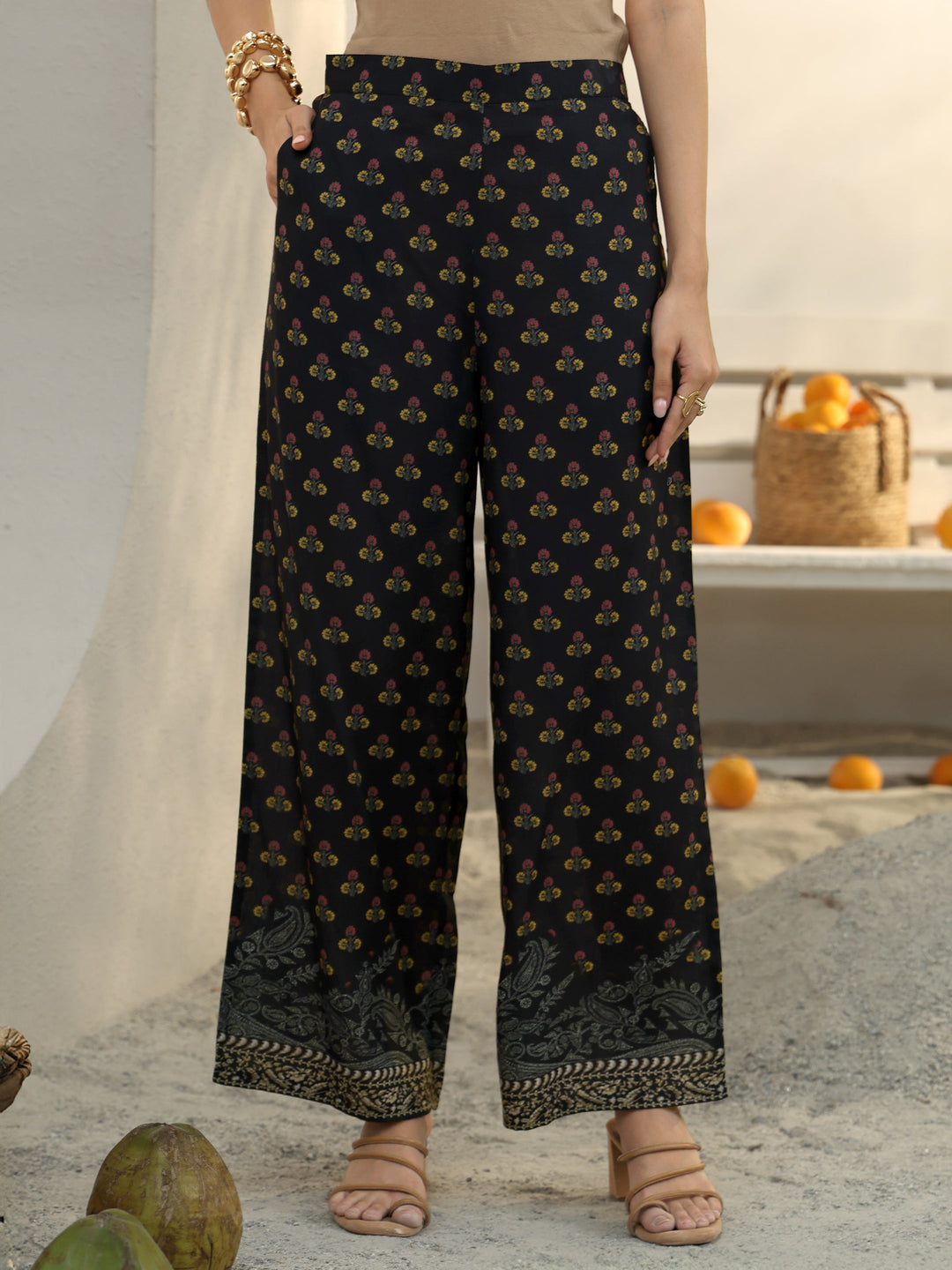  Black Floral Printed Cotton Blend Co-Ord Set 