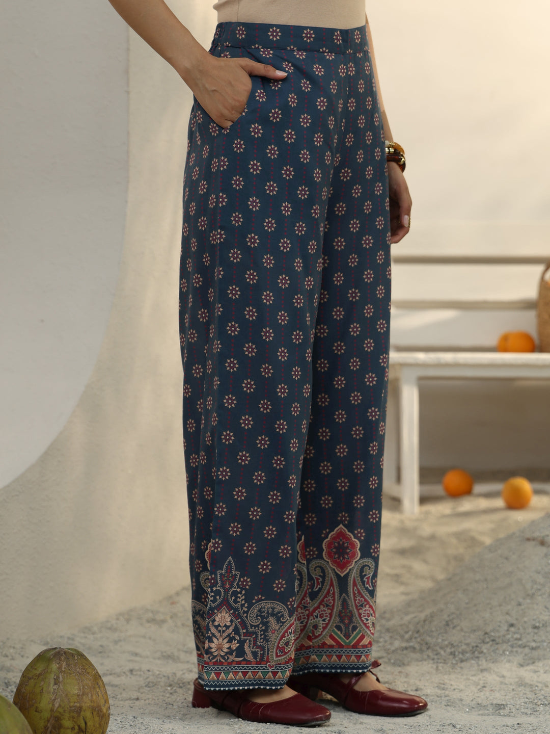  Blue Ethnic Printed Cotton Blend Co-Ord Set 