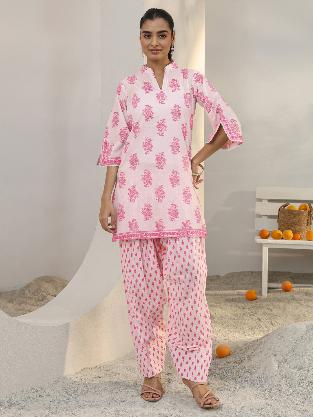  White Floral Printed Cotton Co-Ord Set 