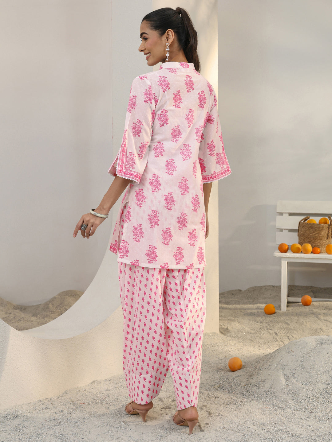  White Floral Printed Cotton Co-Ord Set 