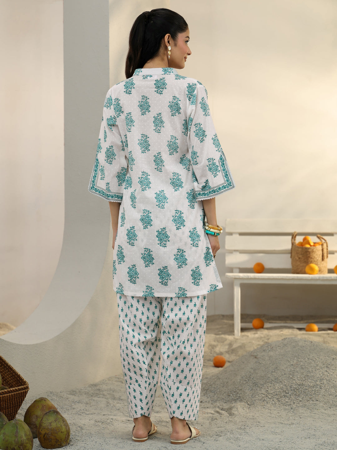  White Floral Printed Cotton Co-Ord Set 