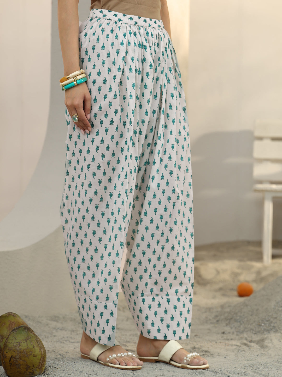 White Floral Printed Cotton Co-Ord Set 