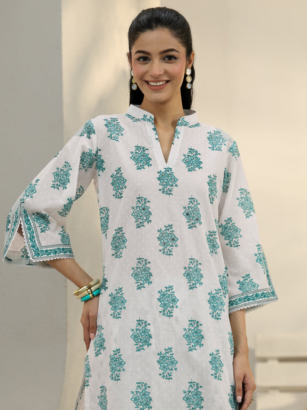  White Floral Printed Cotton Co-Ord Set 