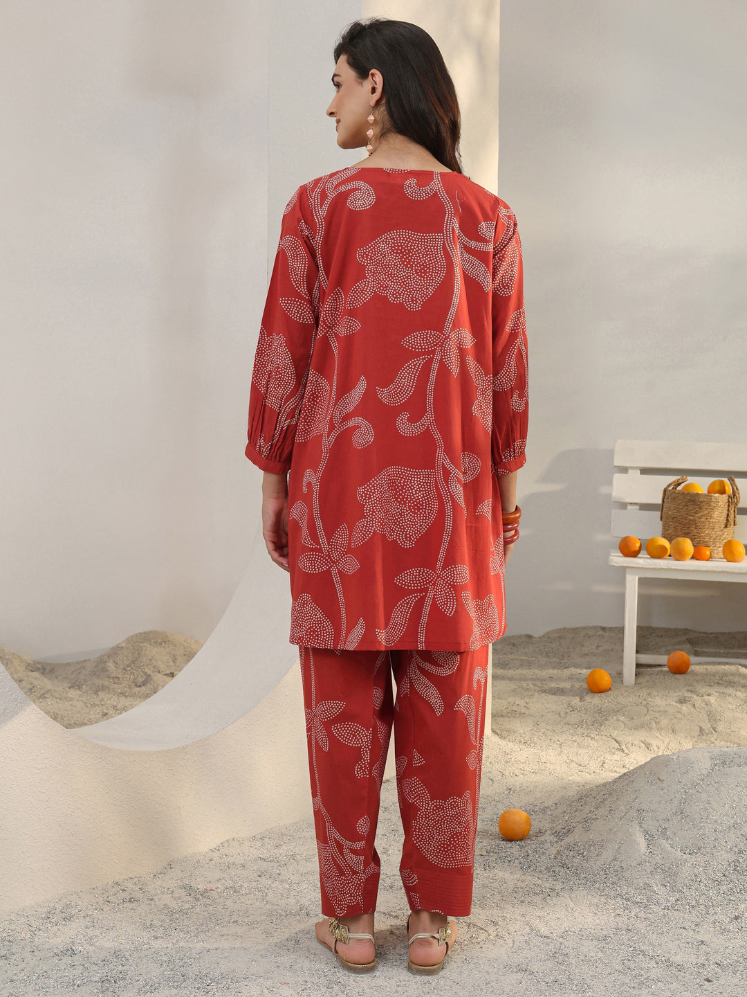  Red Floral Printed Cotton Co-Ord Set 