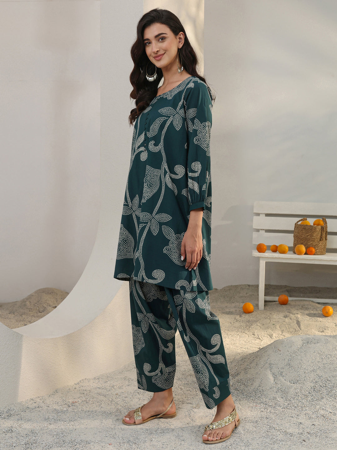 Teal Floral Printed Cotton Co-Ord Set 