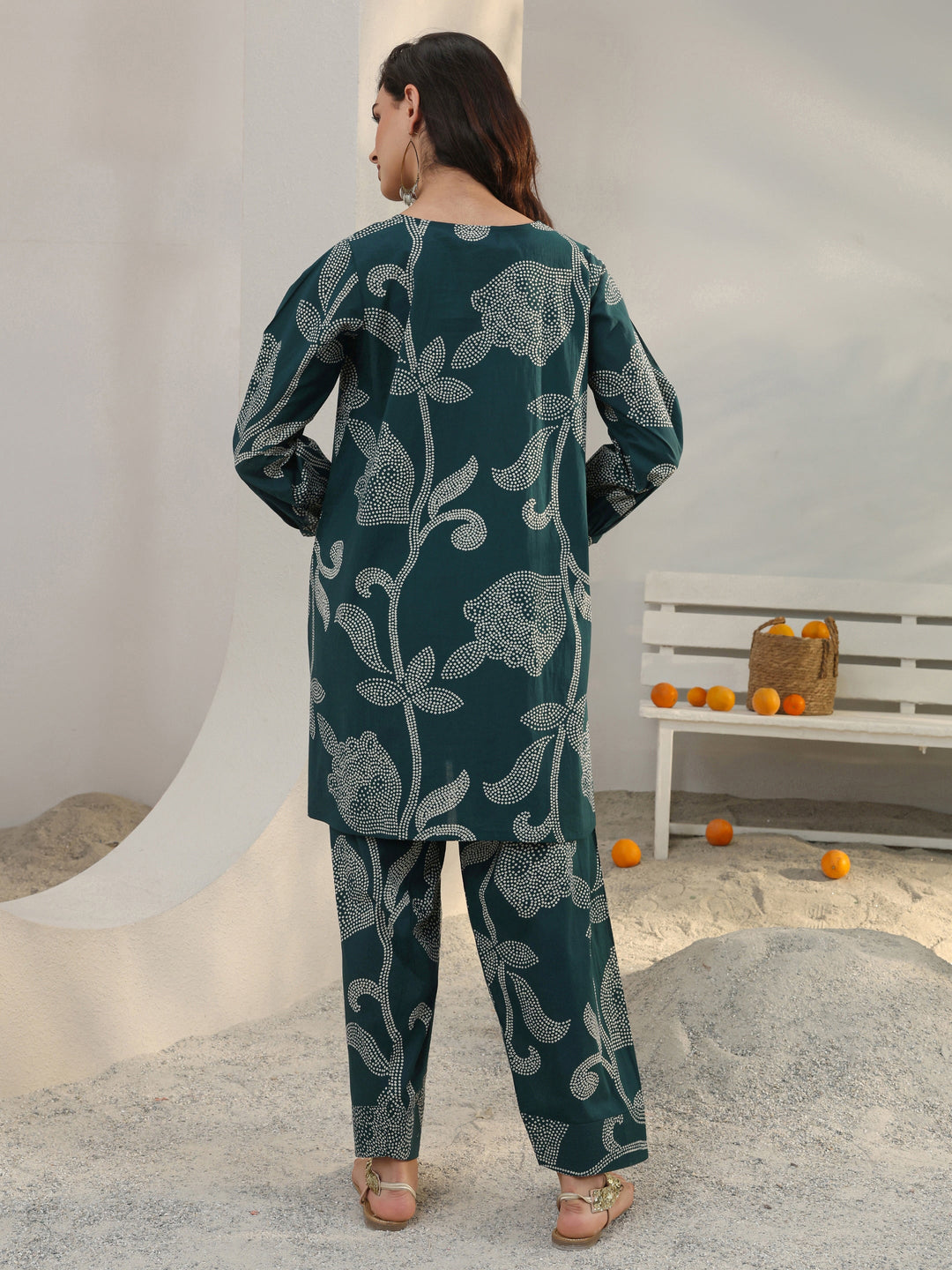  Teal Floral Printed Cotton Co-Ord Set 