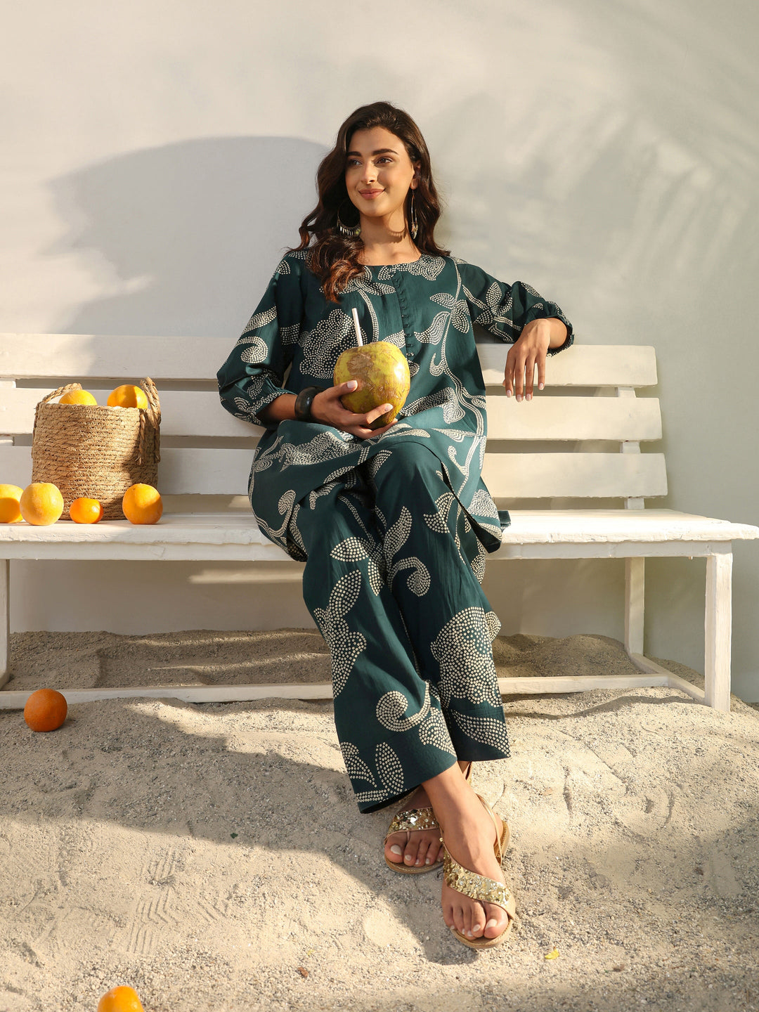  Teal Floral Printed Cotton Co-Ord Set 