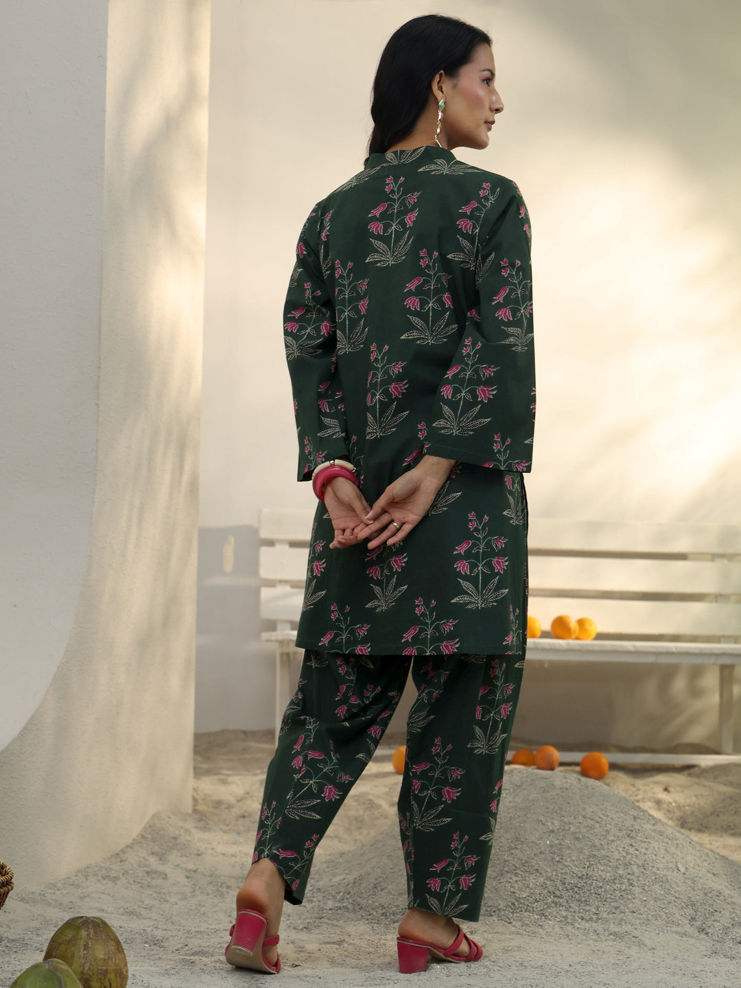  Green Floral Printed Cotton Co-Ord Set 