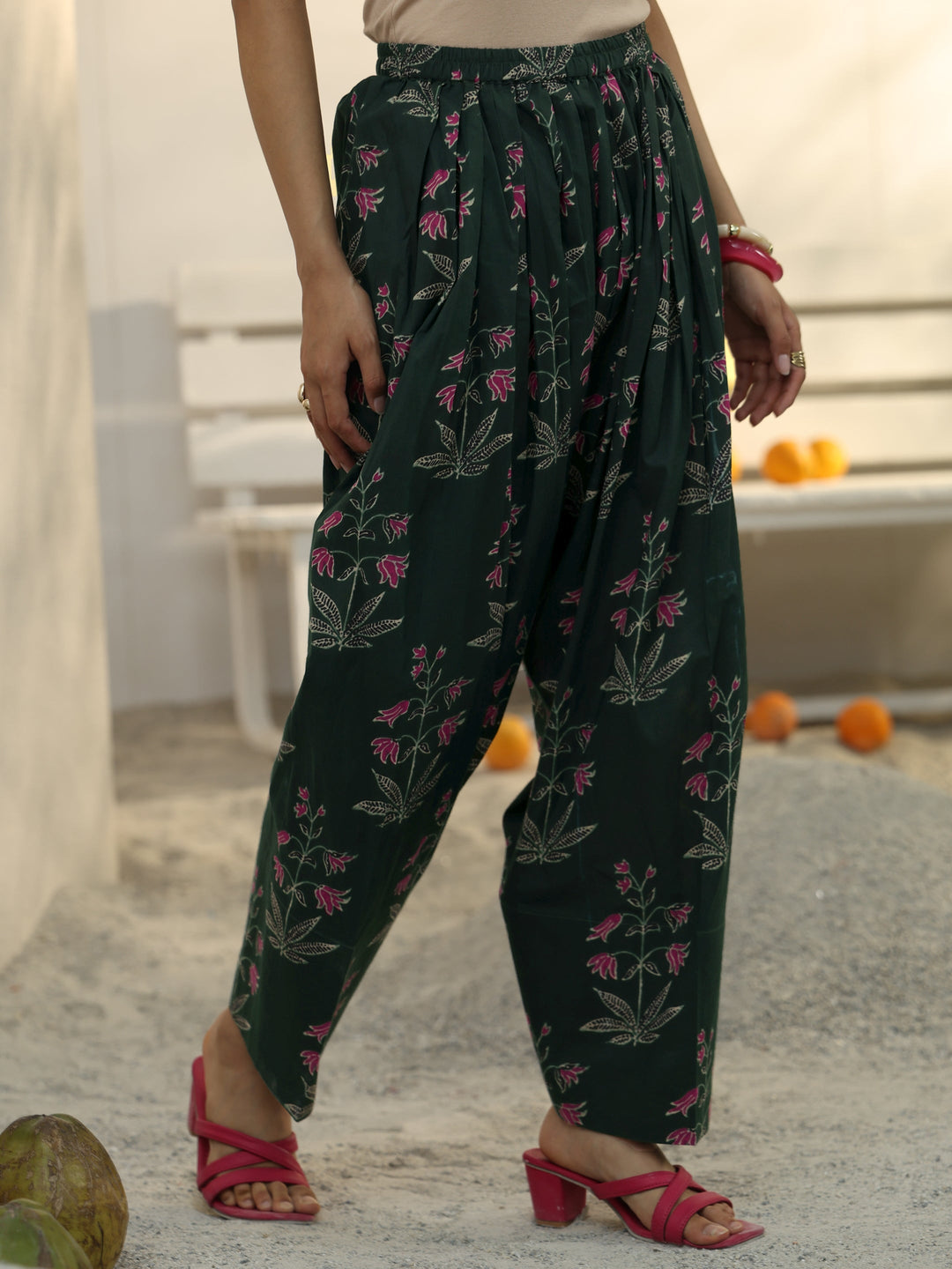  Green Floral Printed Cotton Co-Ord Set 
