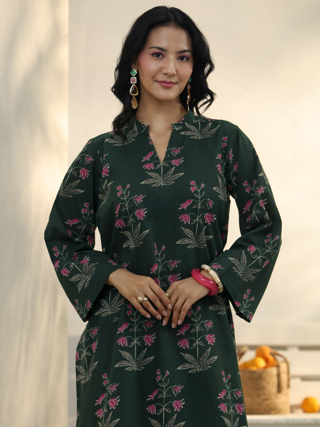  Green Floral Printed Cotton Co-Ord Set 