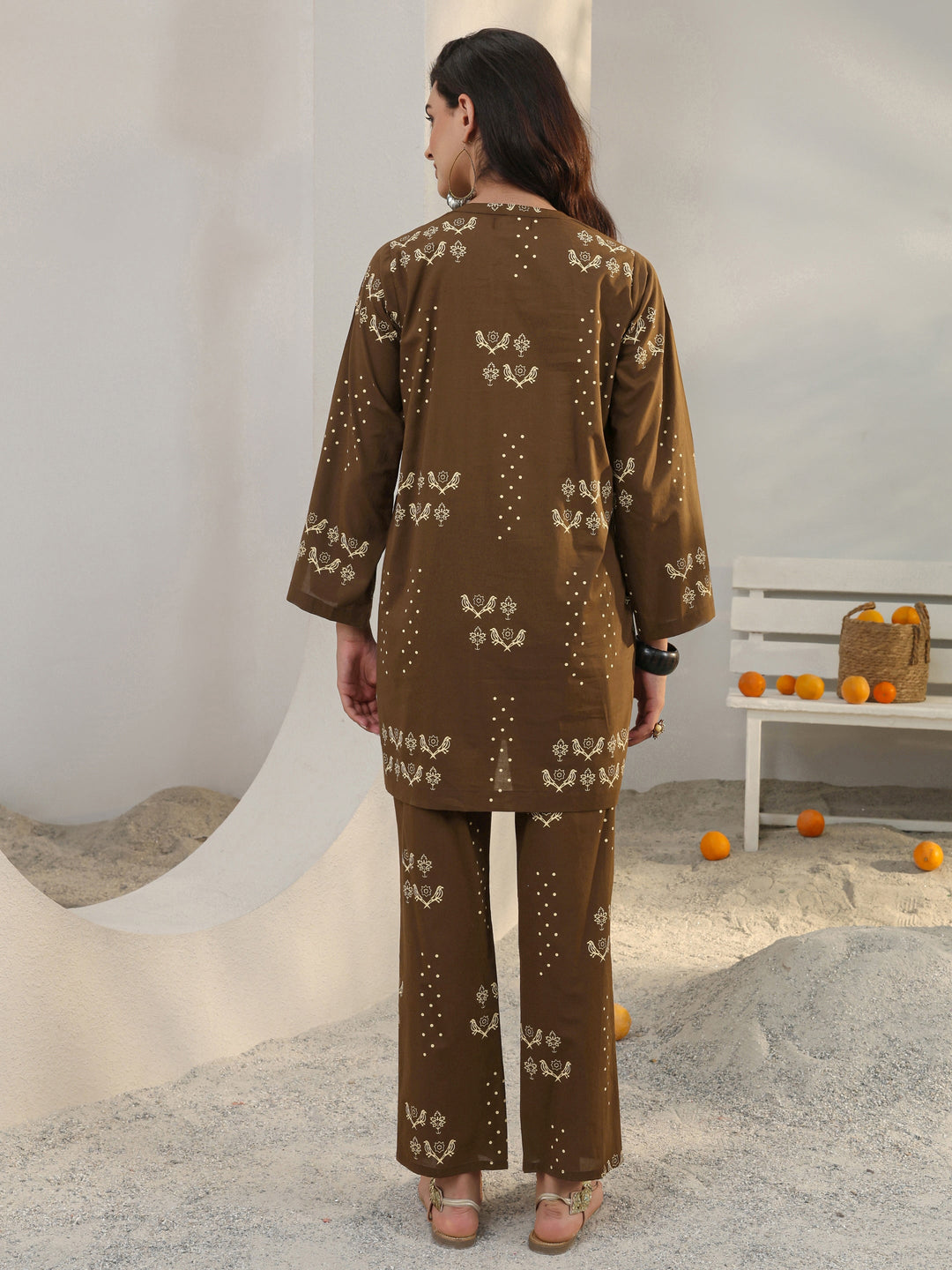  Brown Printed Cotton Co-Ord Set 