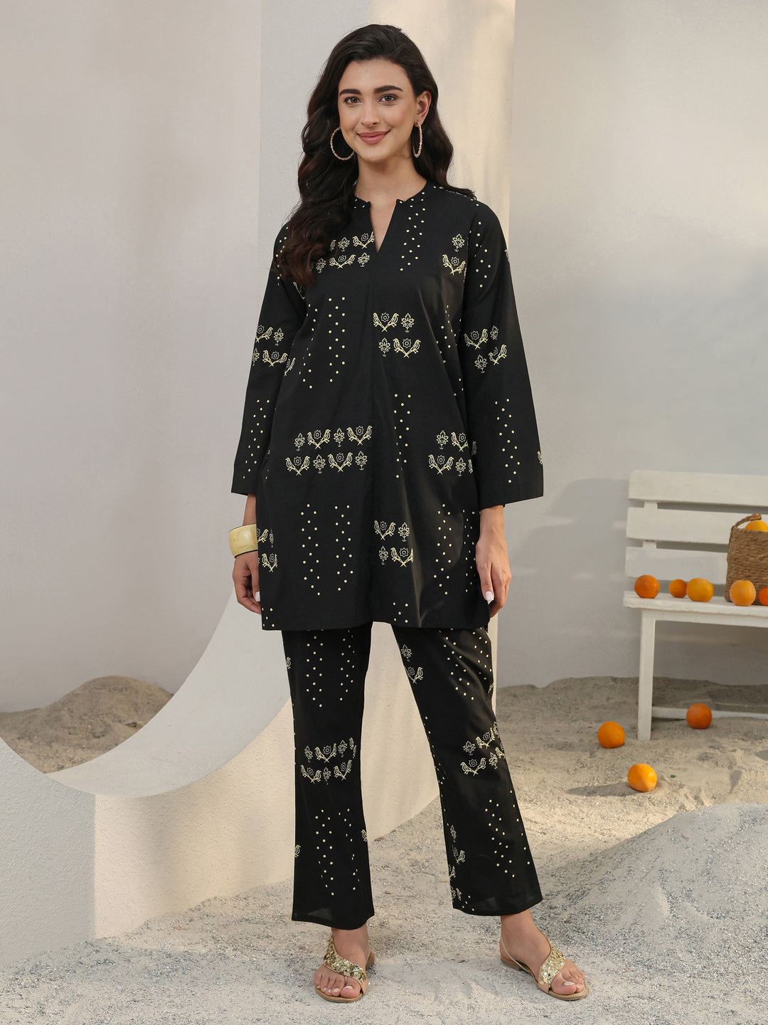  Black Printed Cotton Co-Ord Set 