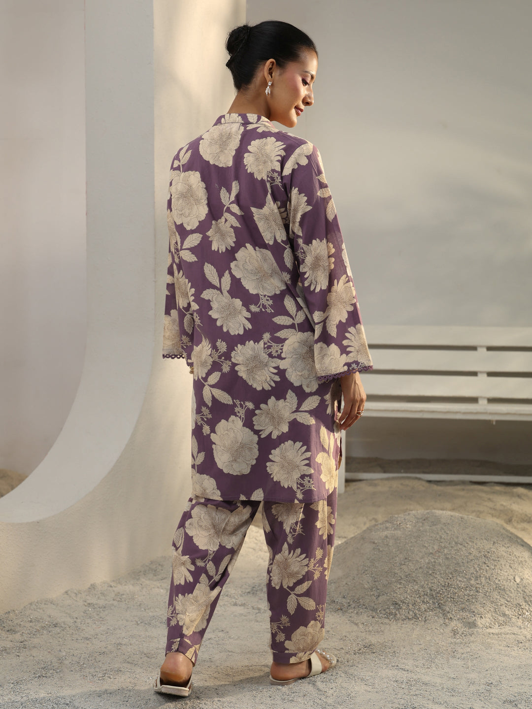  Purple Floral Printed Cotton Co-Ord Set 