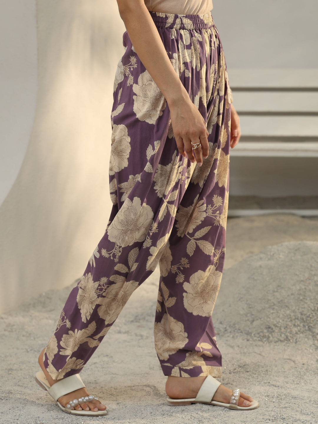  Purple Floral Printed Cotton Co-Ord Set 
