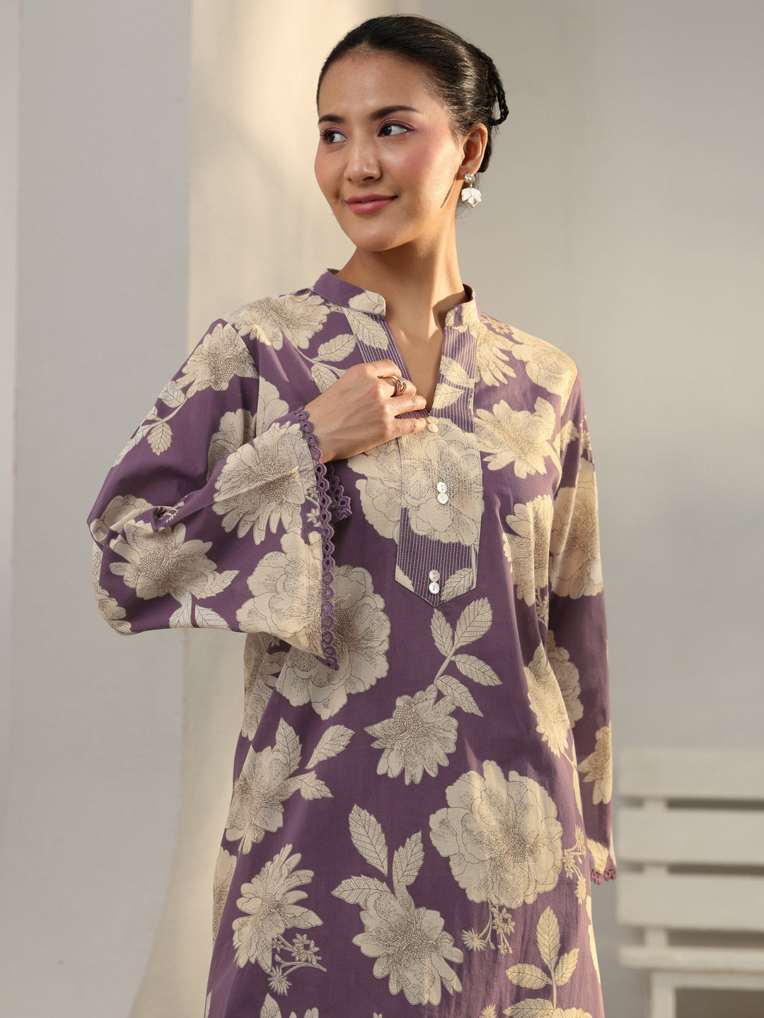  Purple Floral Printed Cotton Co-Ord Set 