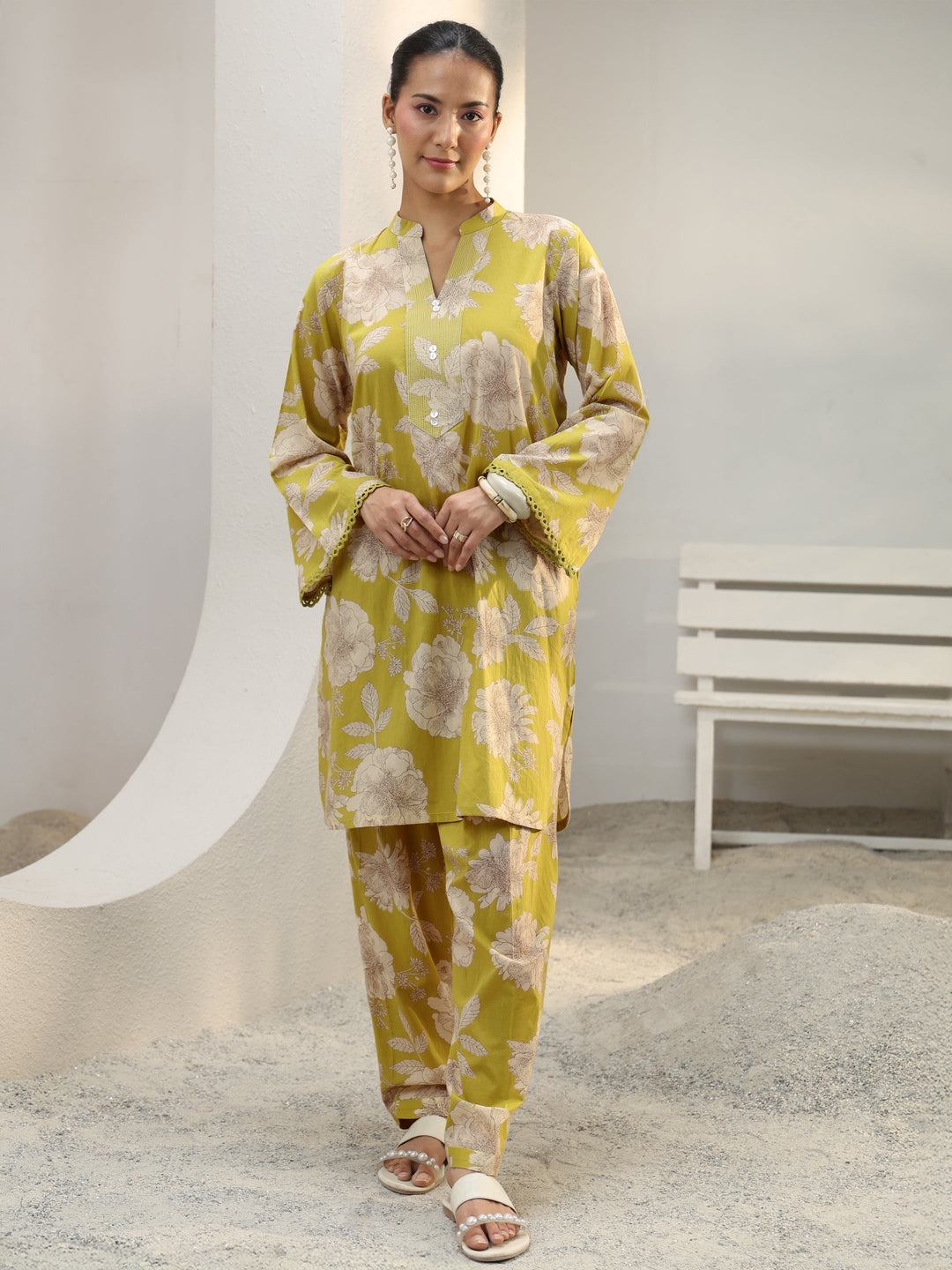  Green Floral Printed Cotton Co-Ord Set 