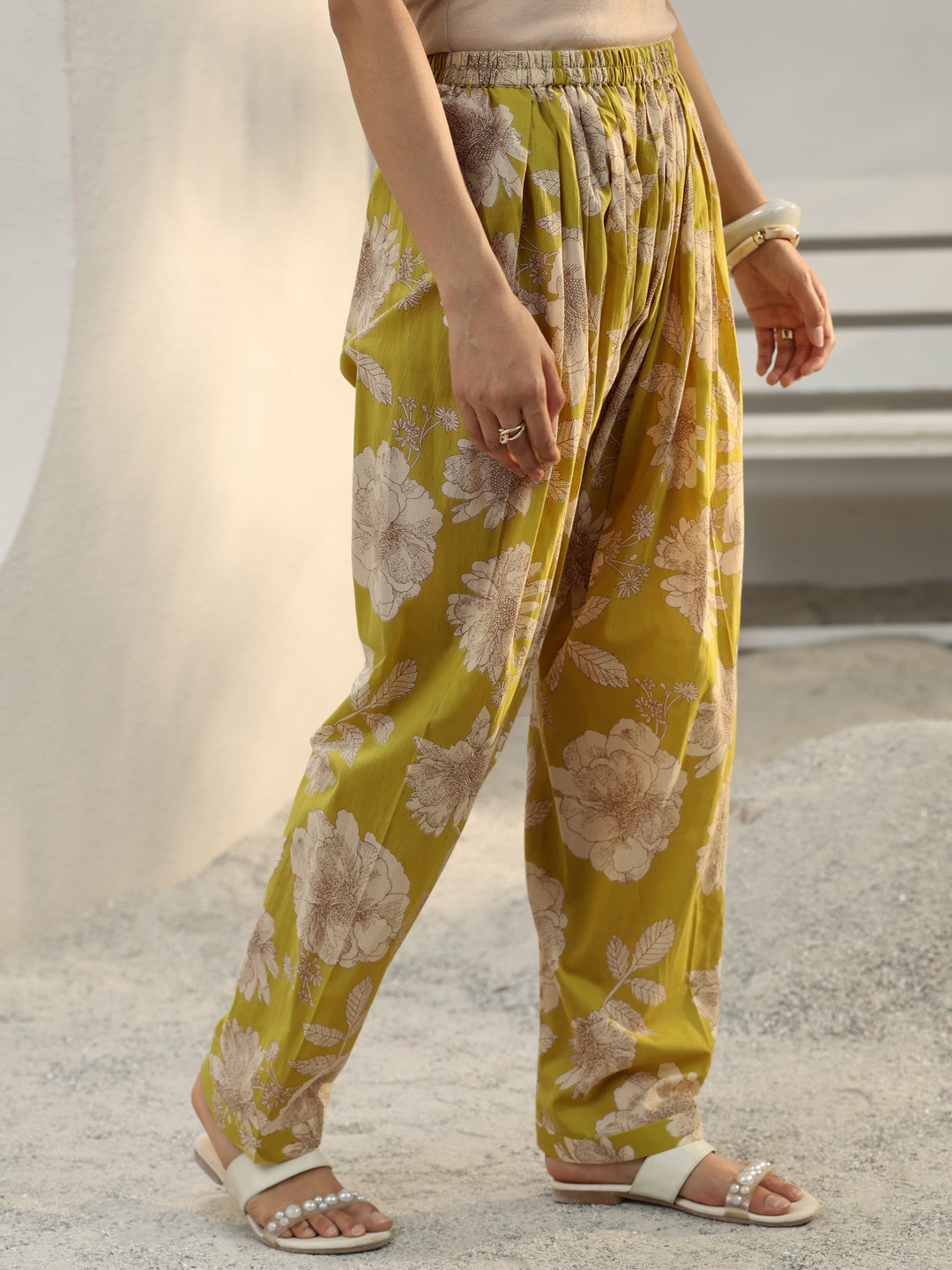  Green Floral Printed Cotton Co-Ord Set 