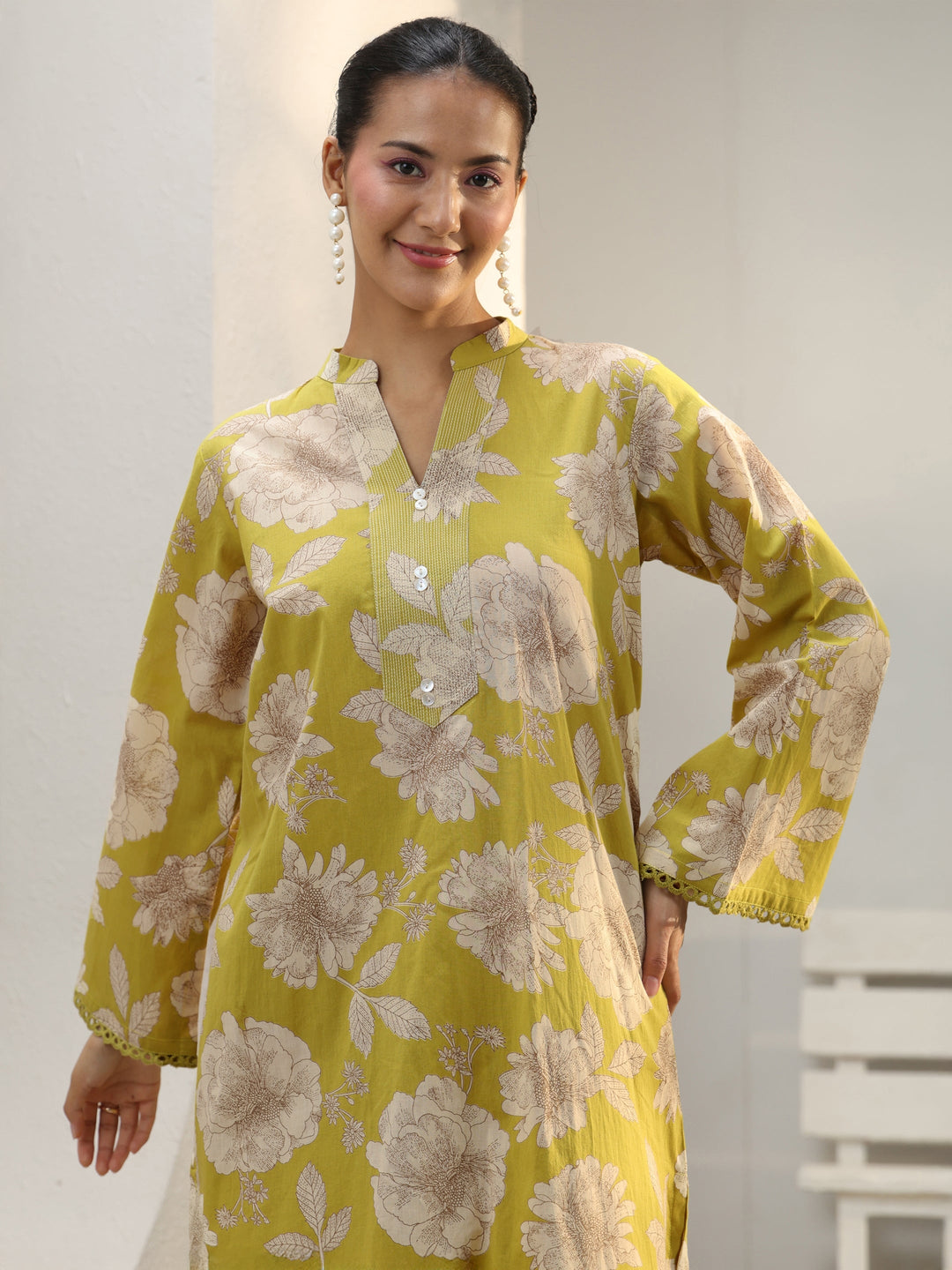  Green Floral Printed Cotton Co-Ord Set 