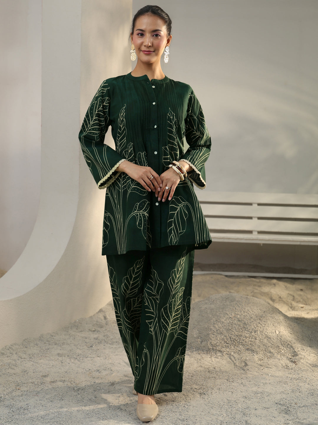  Green Floral Printed Cotton Co-Ord Set 