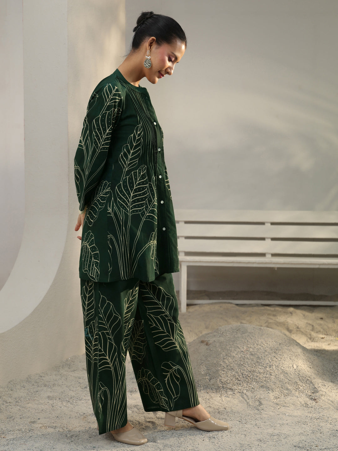  Green Floral Printed Cotton Co-Ord Set 