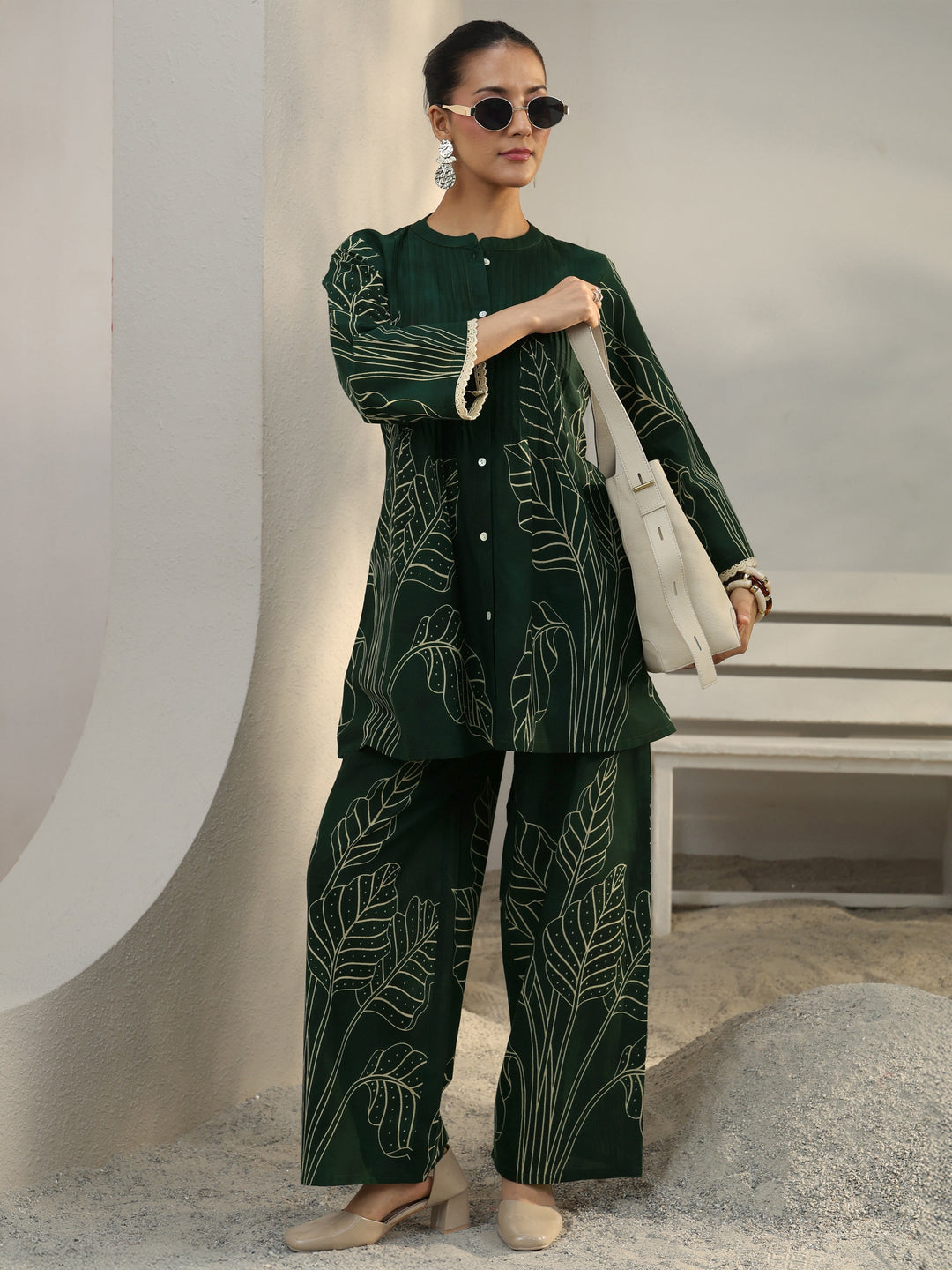  Green Floral Printed Cotton Co-Ord Set 