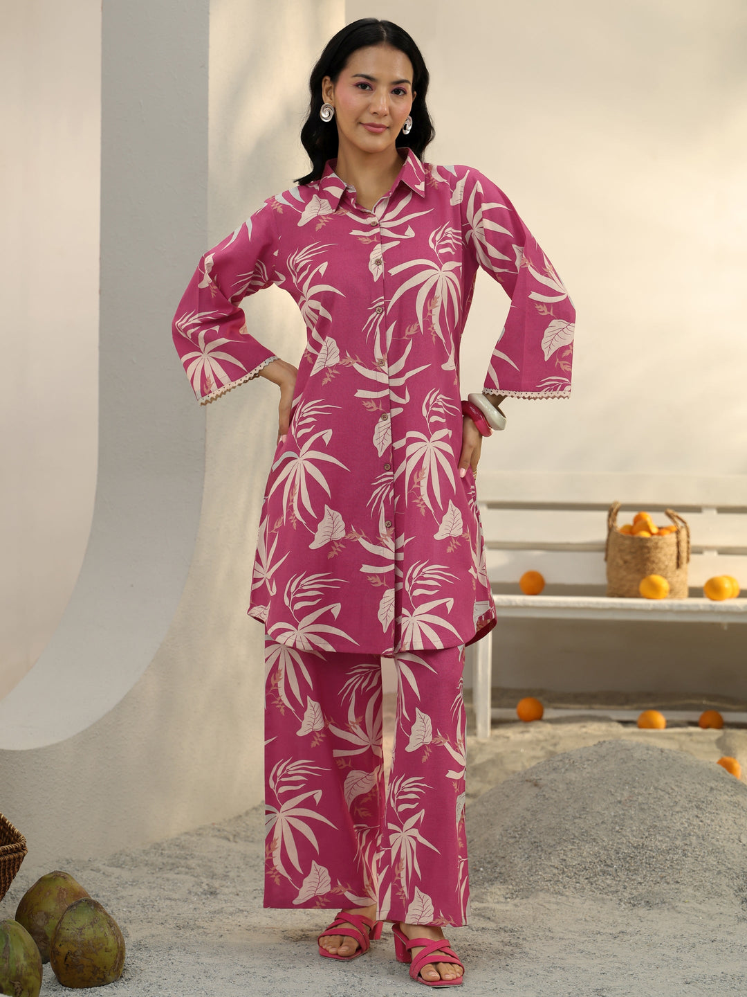  Pink Floral Printed Cotton Co-Ord Set 