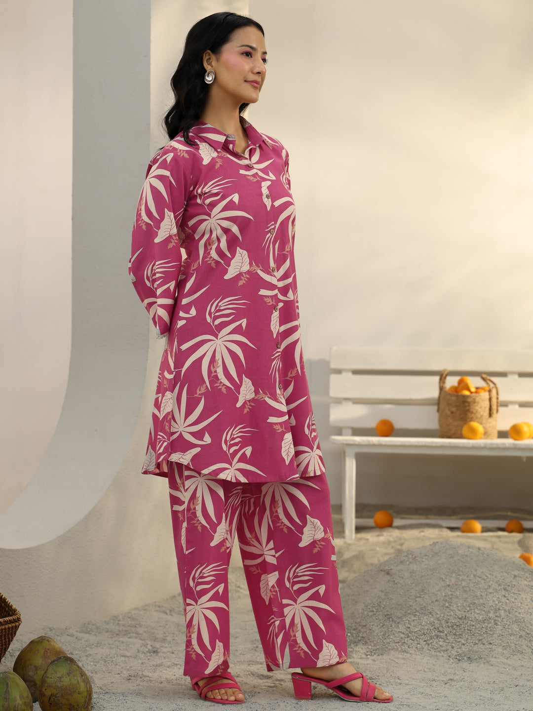  Pink Floral Printed Cotton Co-Ord Set 