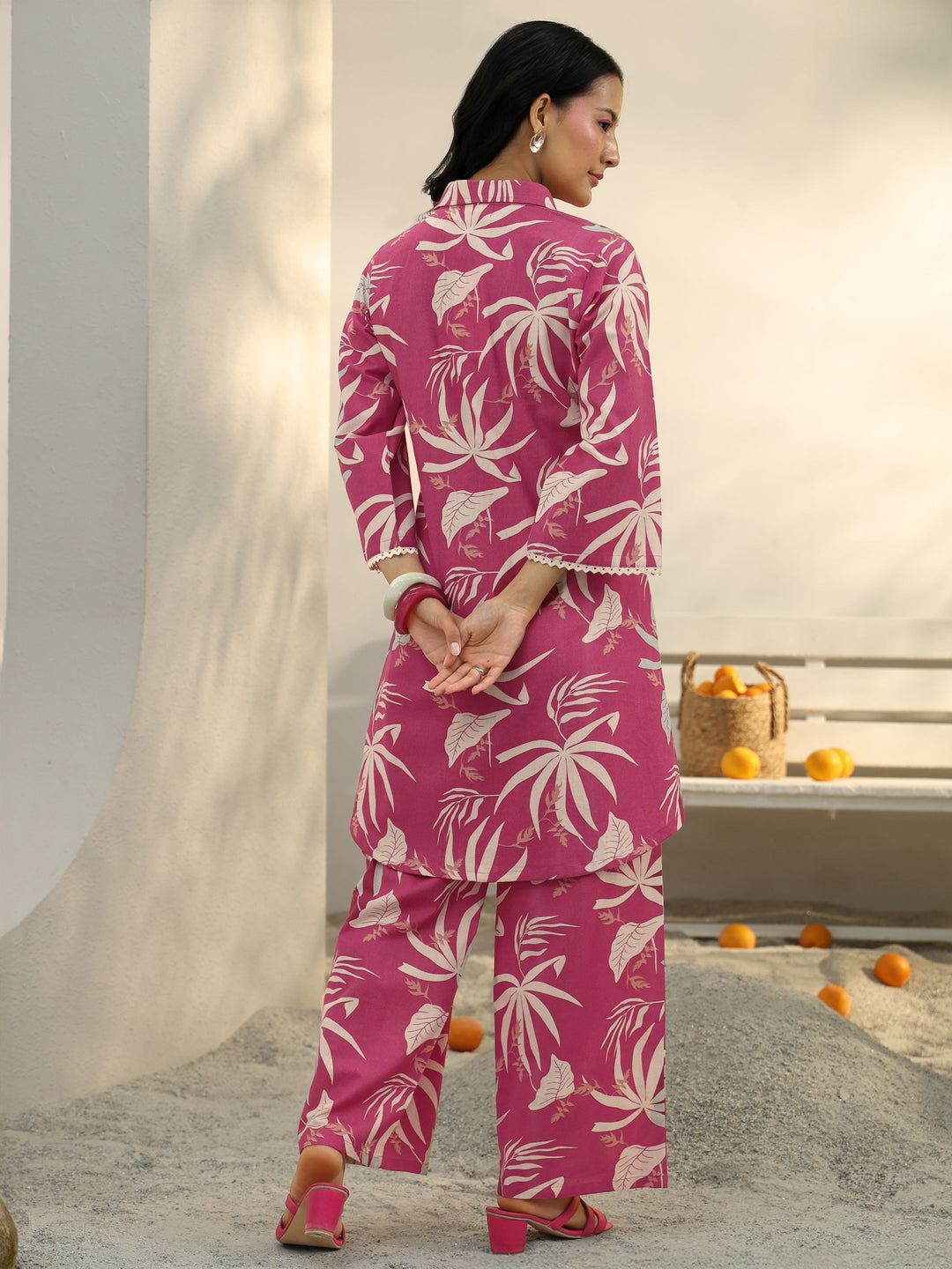  Pink Floral Printed Cotton Co-Ord Set 