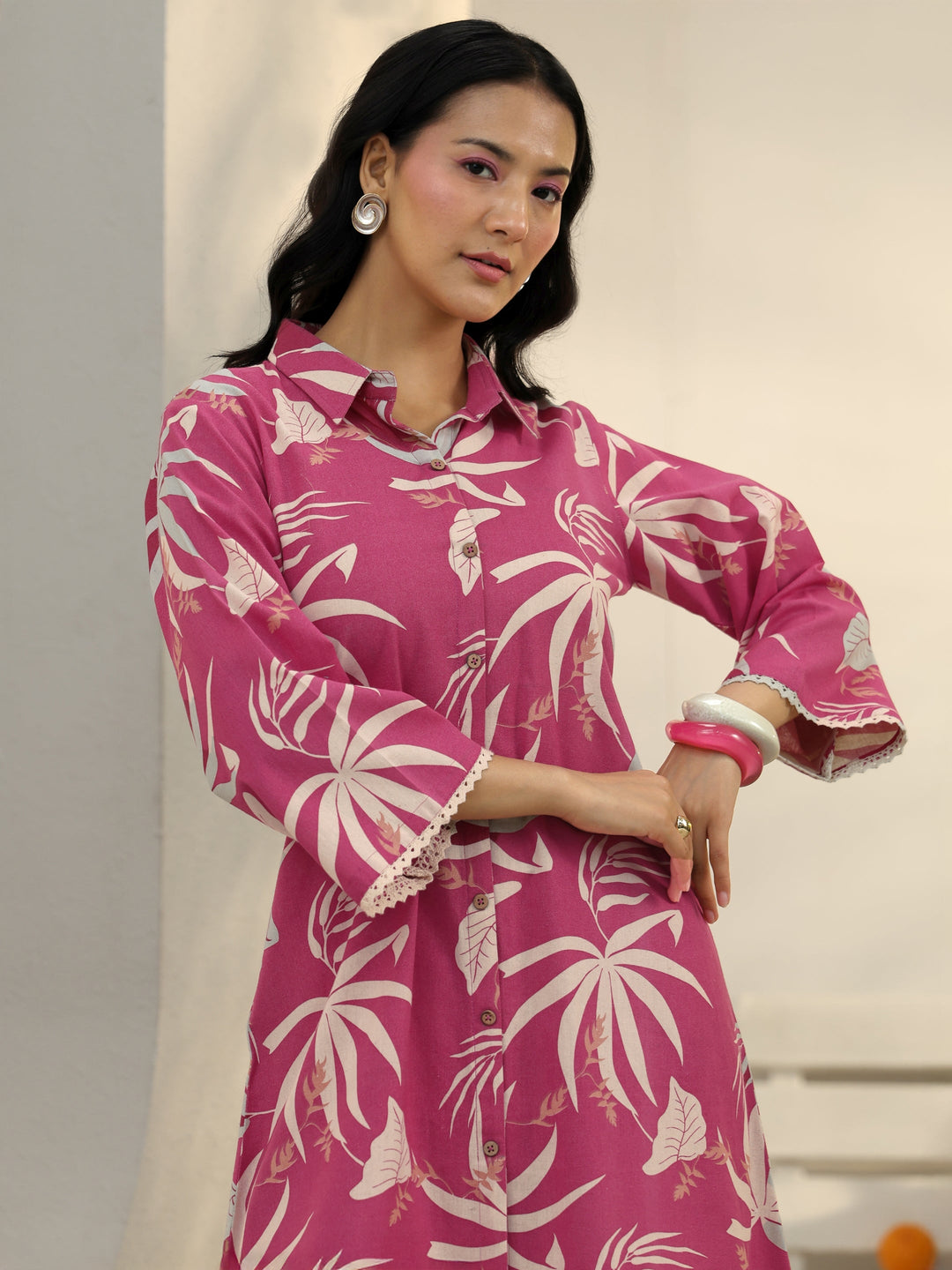  Pink Floral Printed Cotton Co-Ord Set 