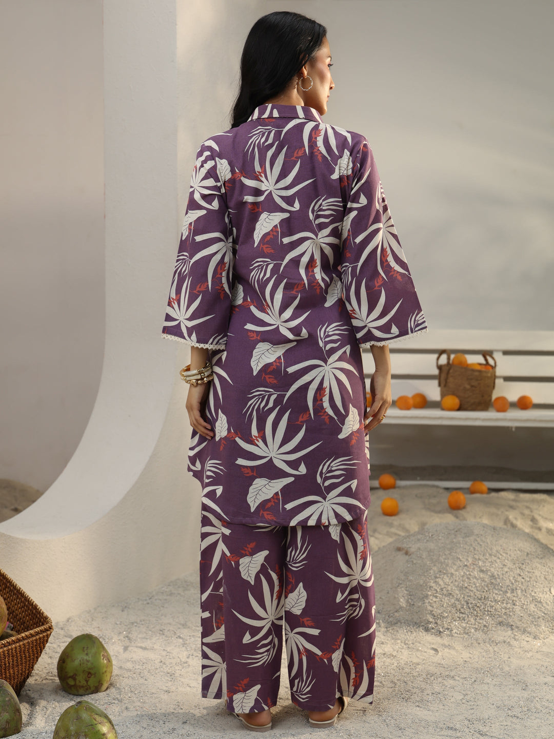  Mauve Floral Printed Cotton Co-Ord Set 