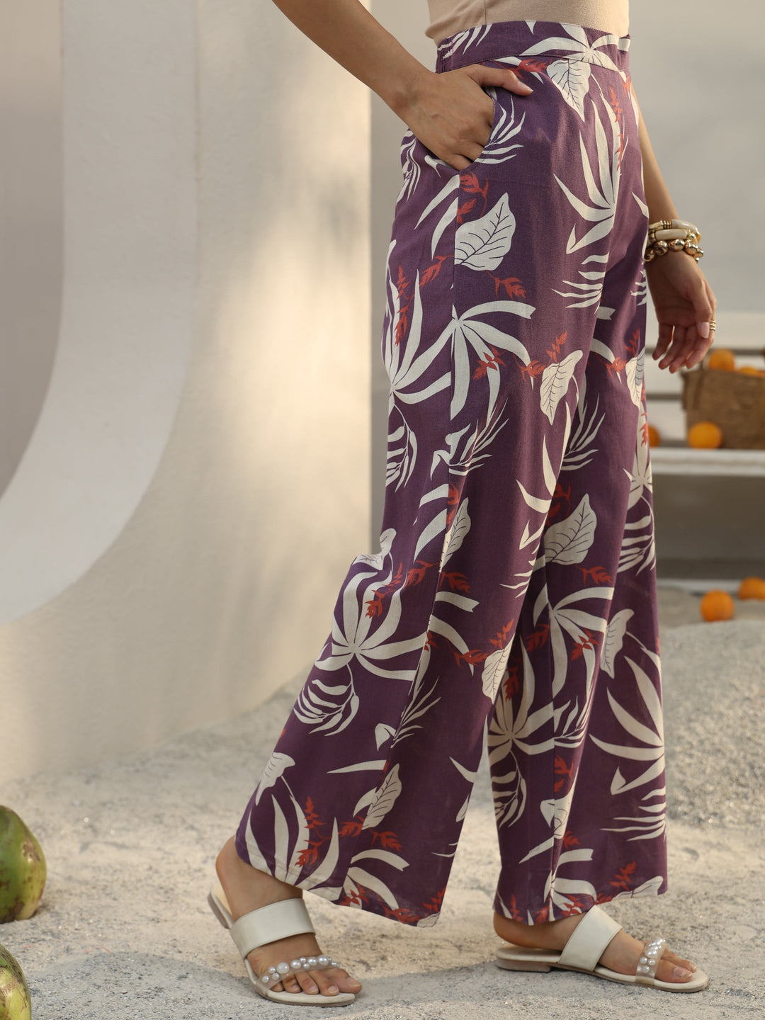  Mauve Floral Printed Cotton Co-Ord Set 