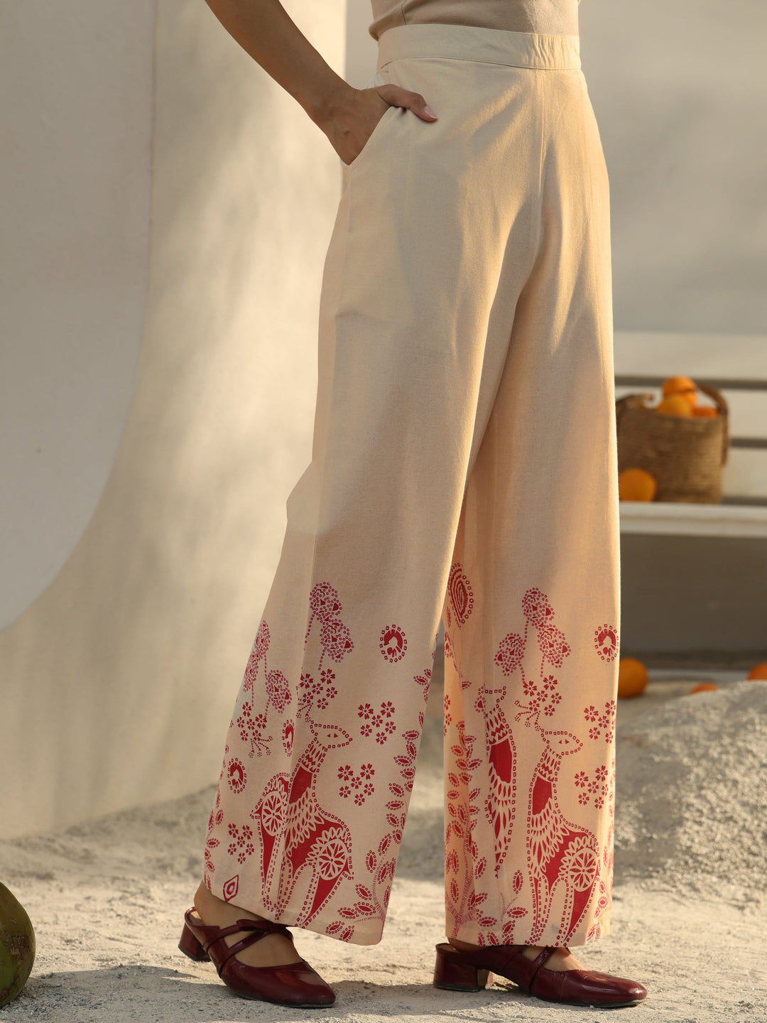  Off White Floral Printed Cotton Co-Ord Set 