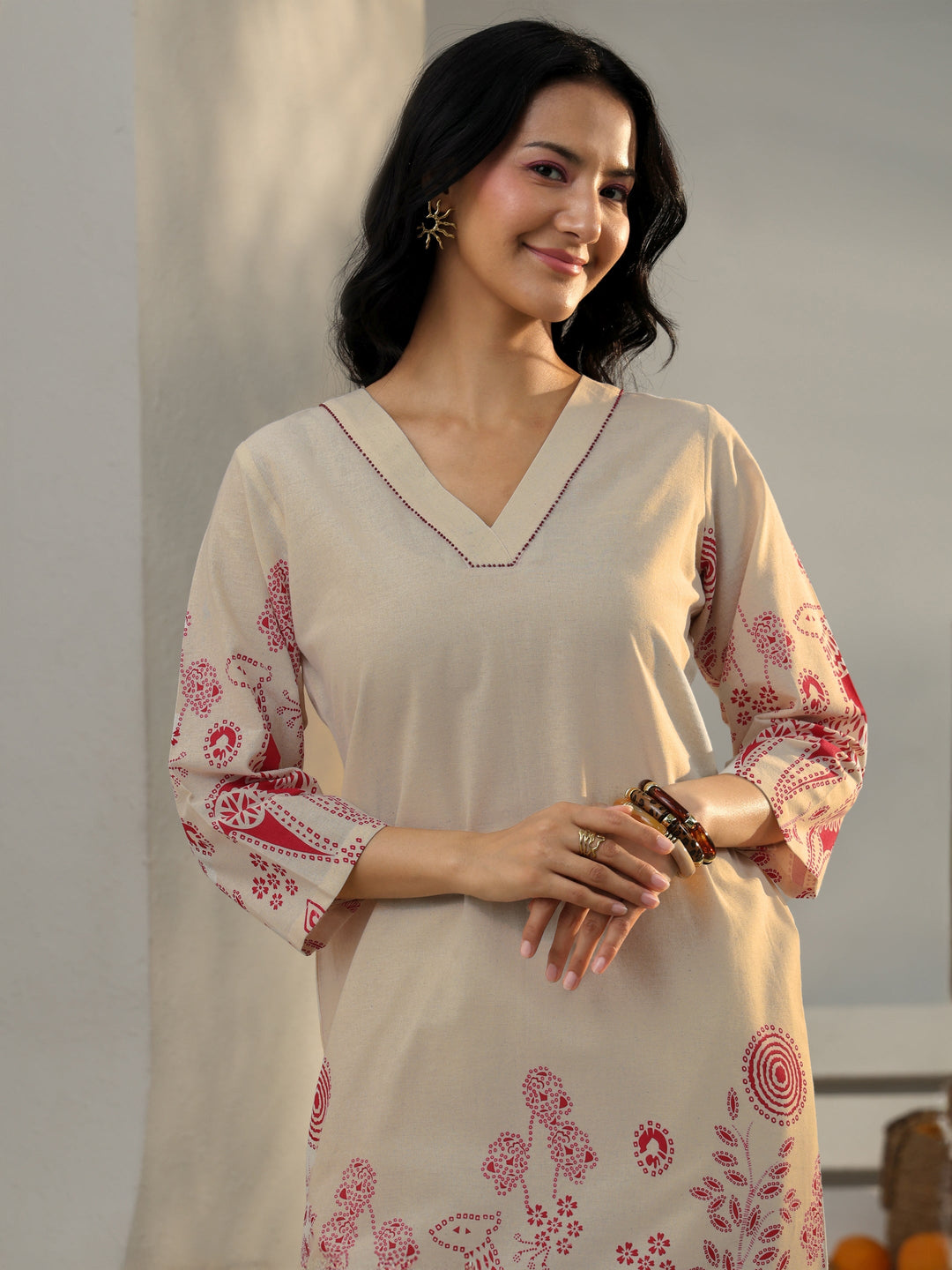  Off White Floral Printed Cotton Co-Ord Set 