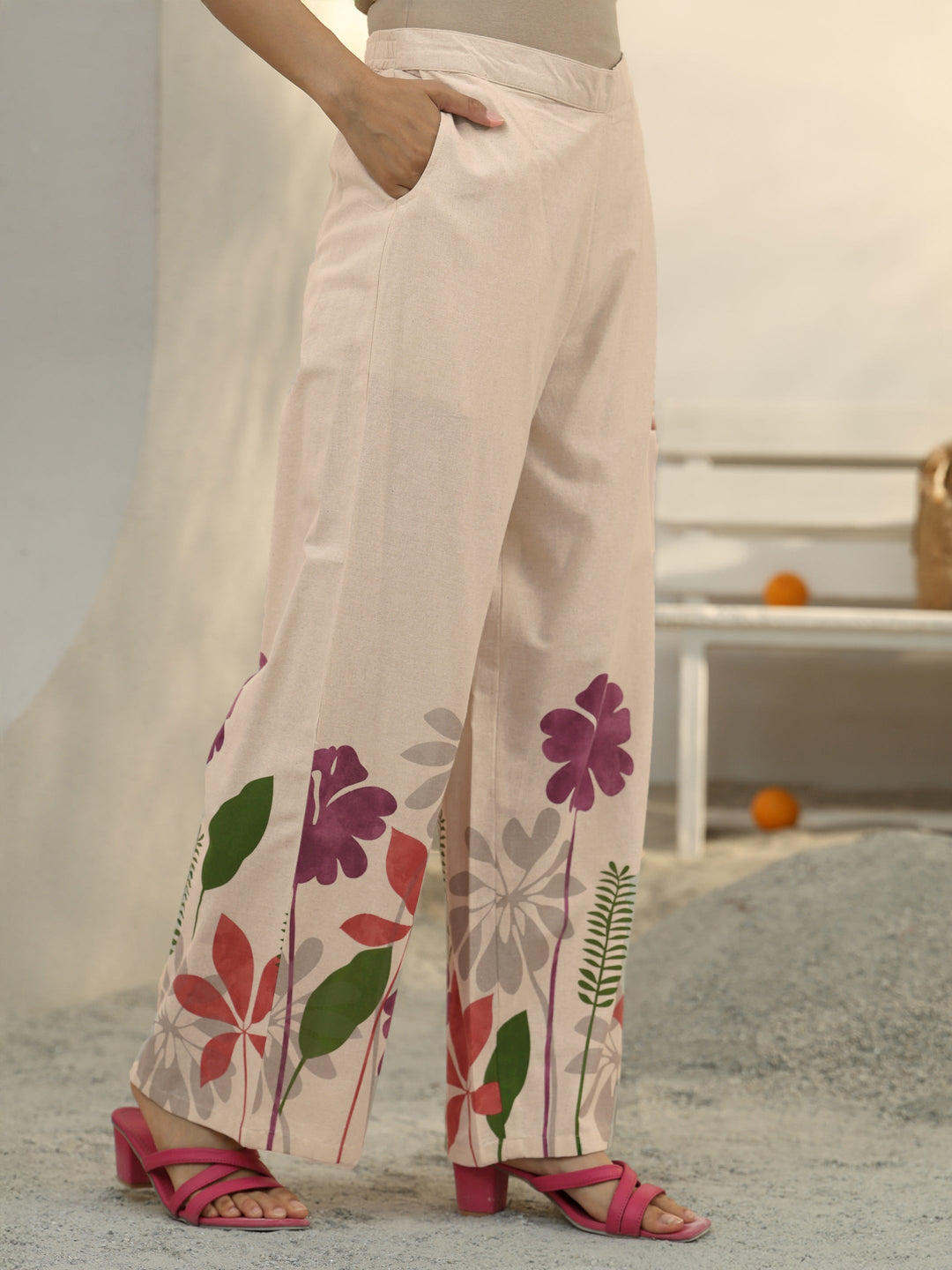  Off White Floral Printed Cotton Co-Ord Set 