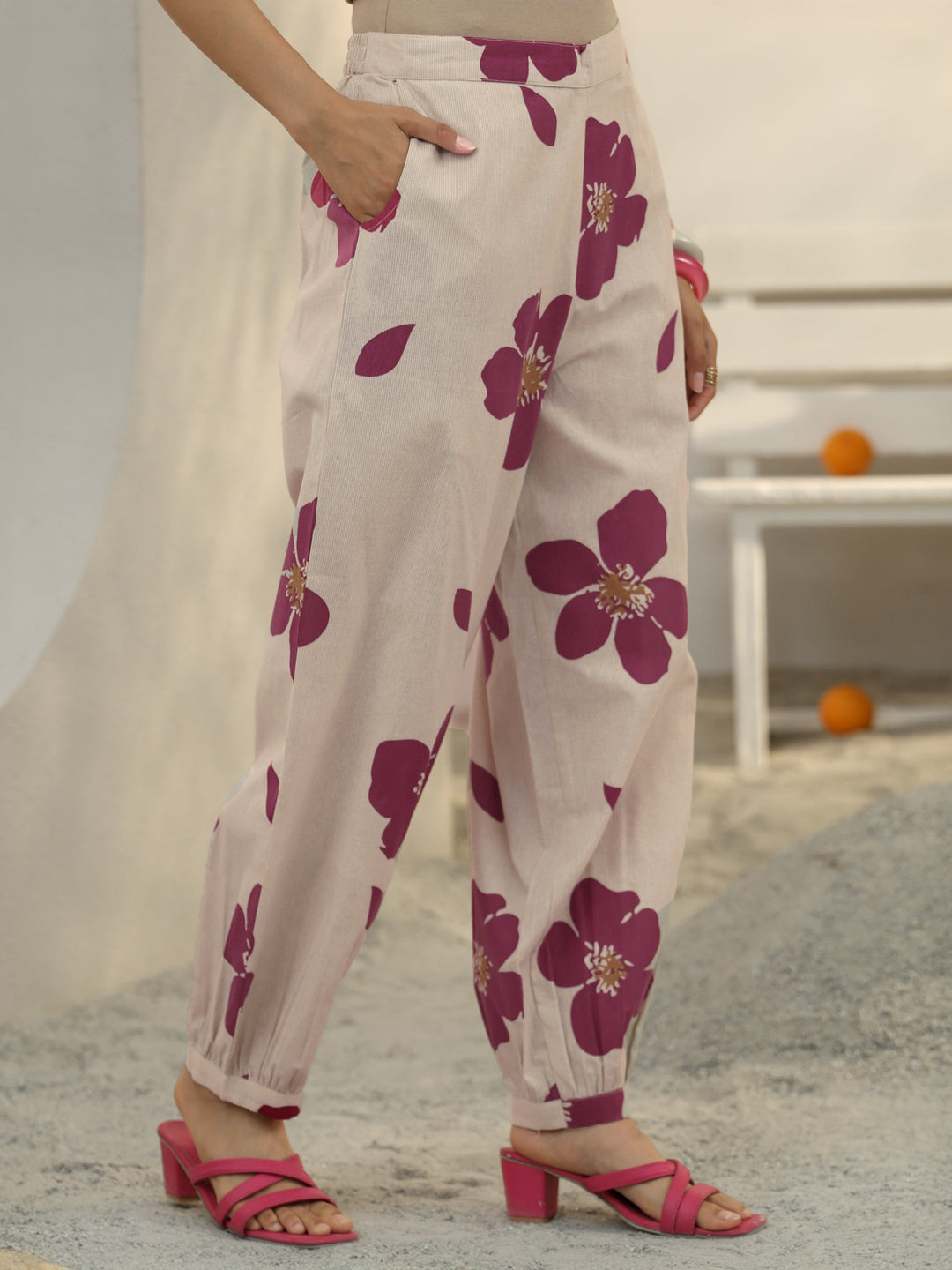  Off White Floral Printed Cotton Co-Ord Set 