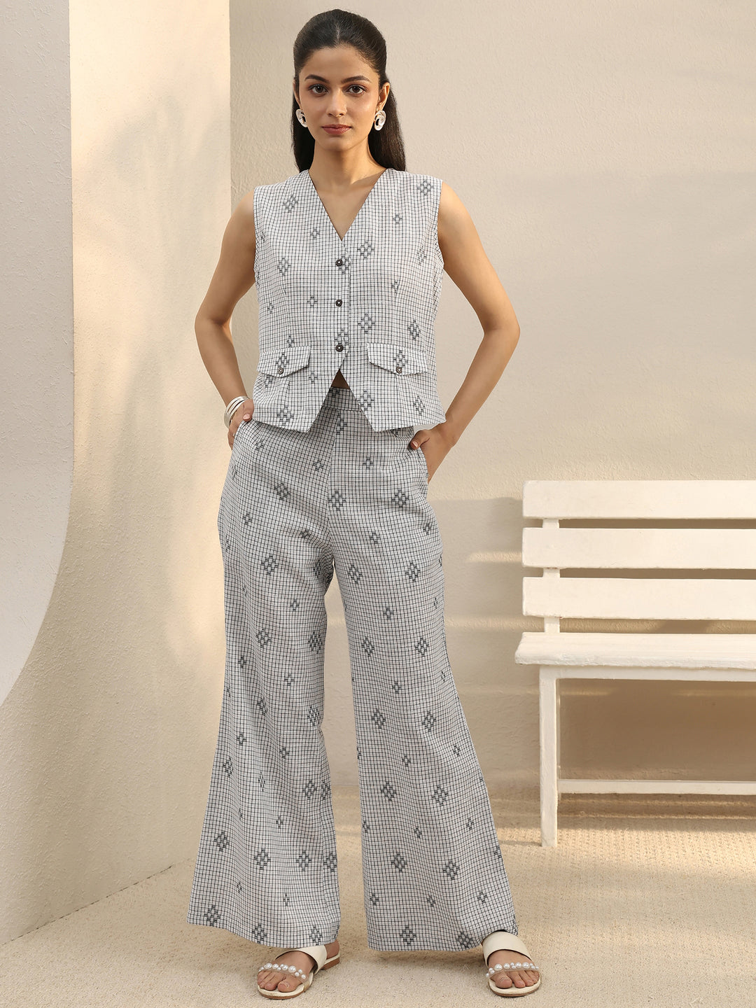  Grey Checked Woven Design Cotton Co-Ord Set 