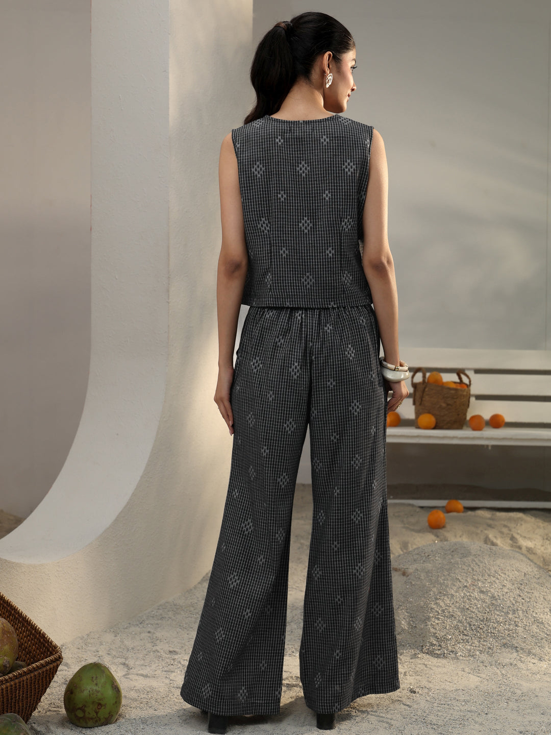  Black Checked Woven Design Cotton Blend Co-Ord Set 