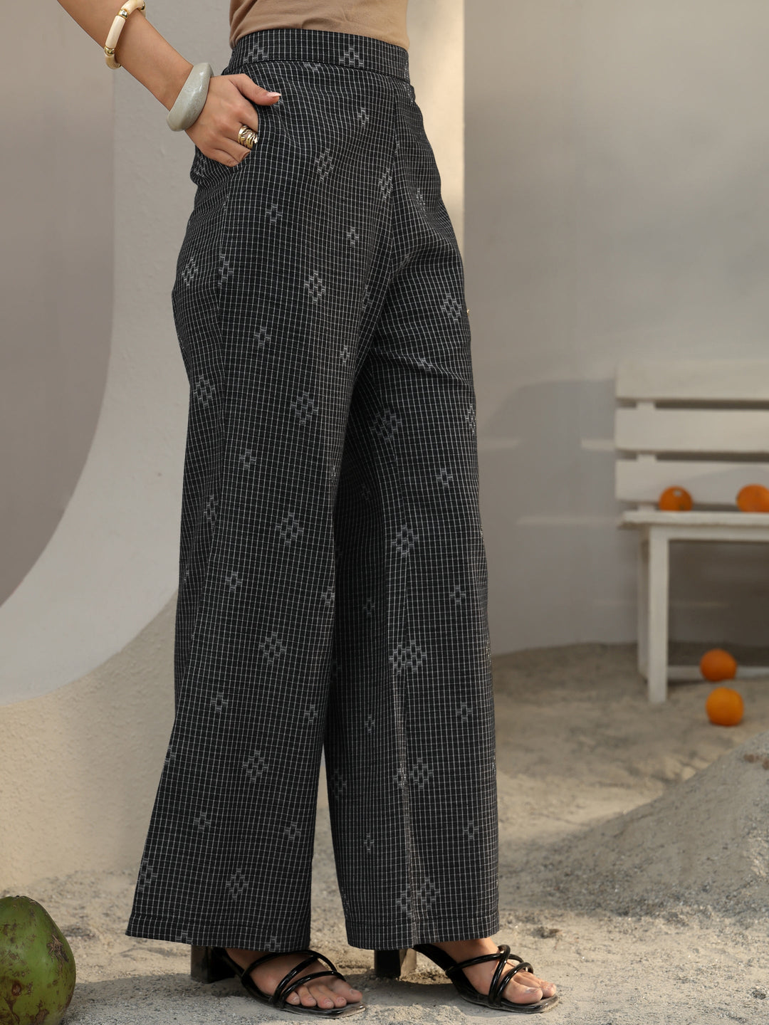  Black Checked Woven Design Cotton Blend Co-Ord Set 
